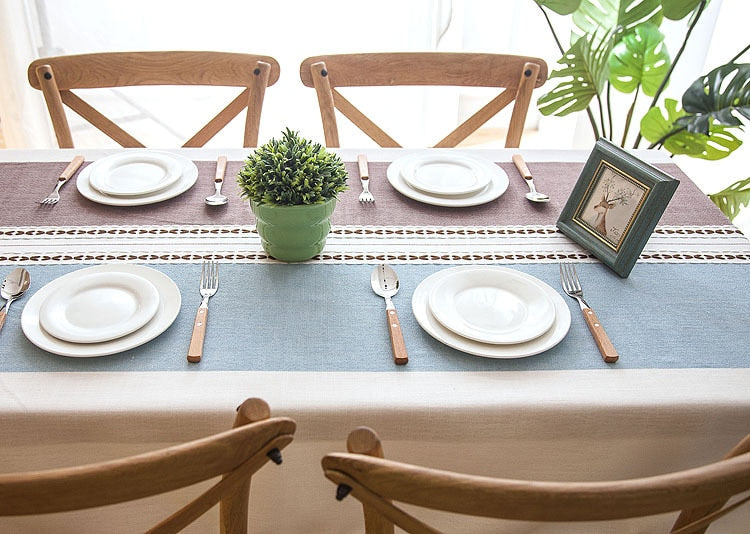 Plaid Linen Tablecloth with Tassels Waterproof Dining Cover