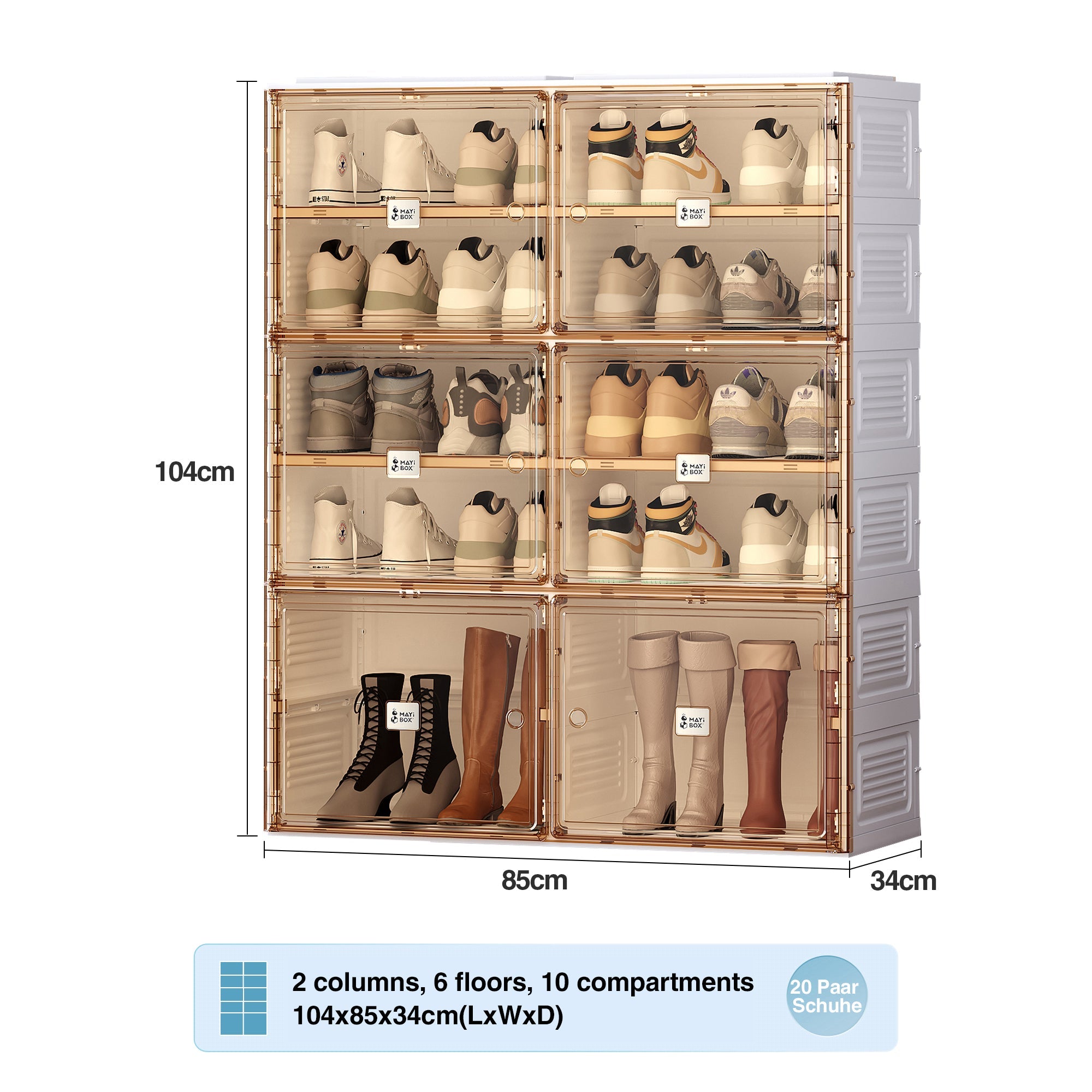 Portable Stackable Shoe Cabinet with Doors Storage Shelves Organizer