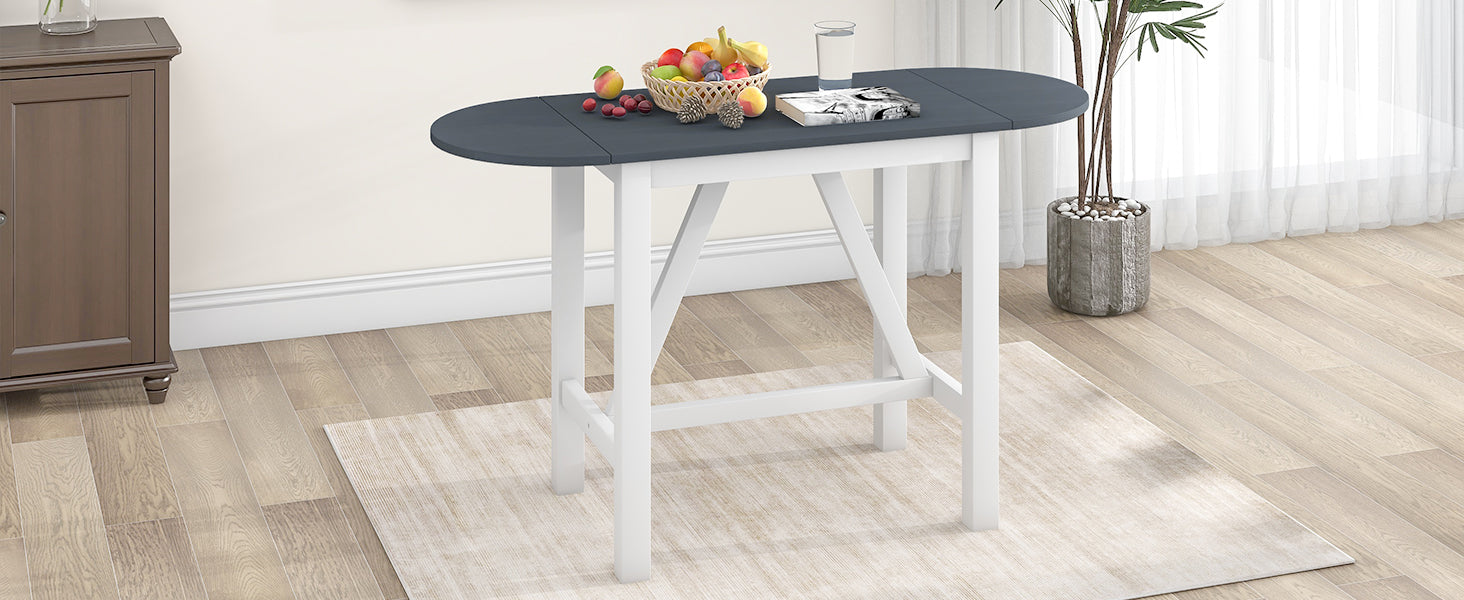 3-Piece Drop Leaf Dining Table Set White Gray