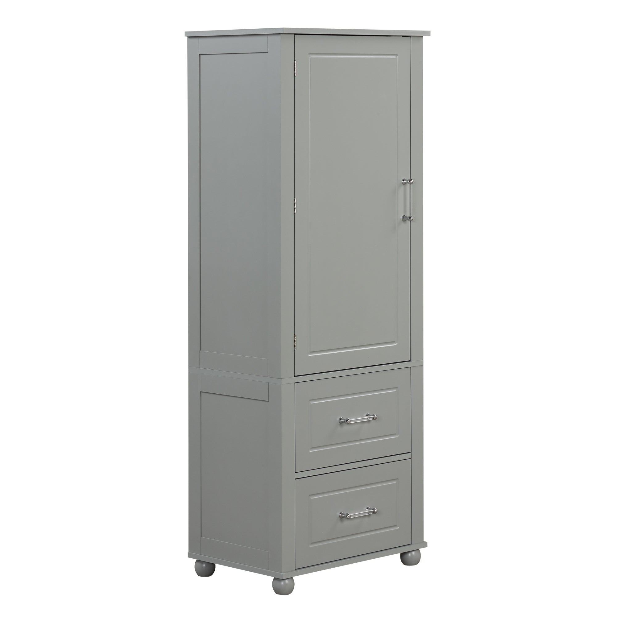 Tall Grey Bathroom Storage Cabinet with Adjustable Shelves Drawers