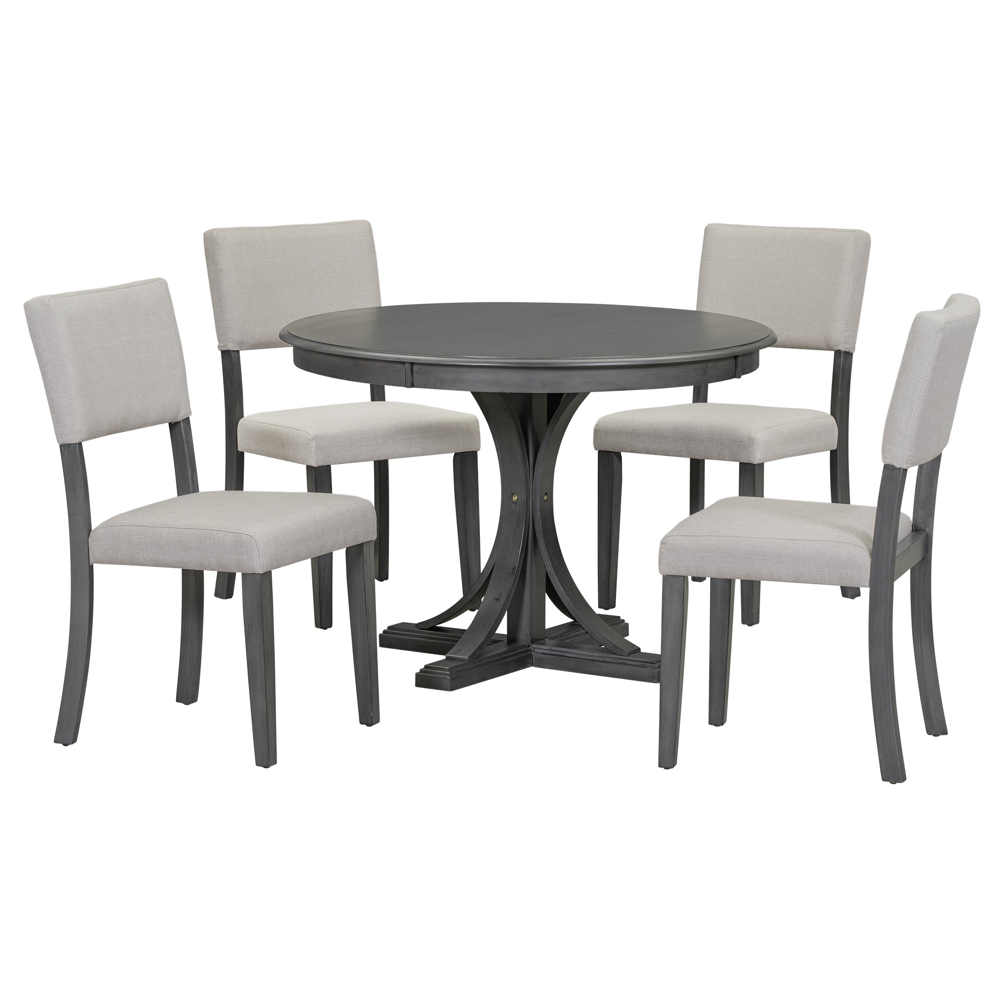 5-Piece Retro Round Dining Table Set Dark Gray