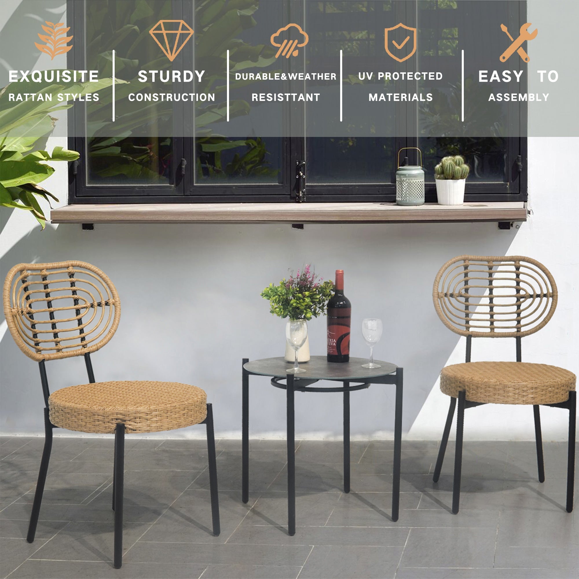 3-Piece Luxury Outdoor Wicker Patio Bistro Furniture Set