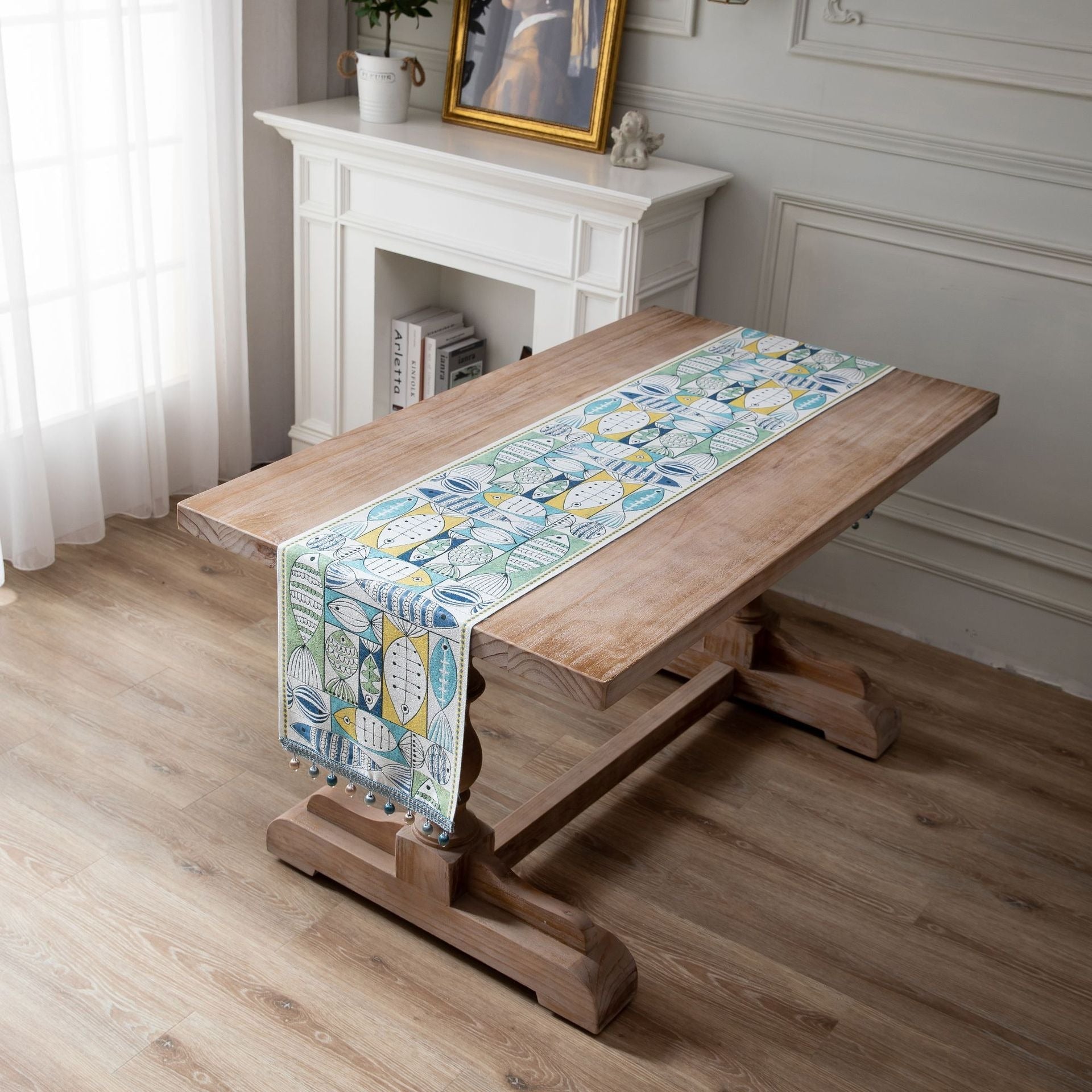 Jacquard Fish Pattern Table Flag Green Holiday Decor