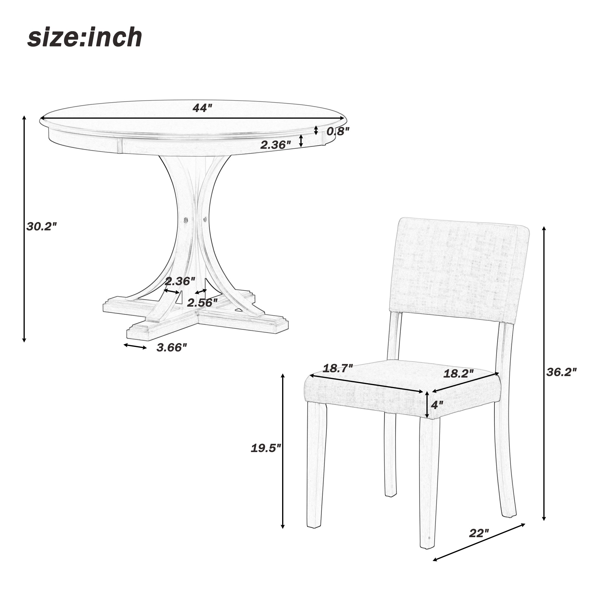 5-Piece Retro Round Dining Table Set Dark Gray