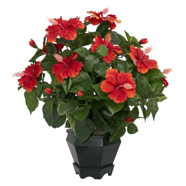 Hibiscus Silk Plant with Black Hexagon Vase Decor