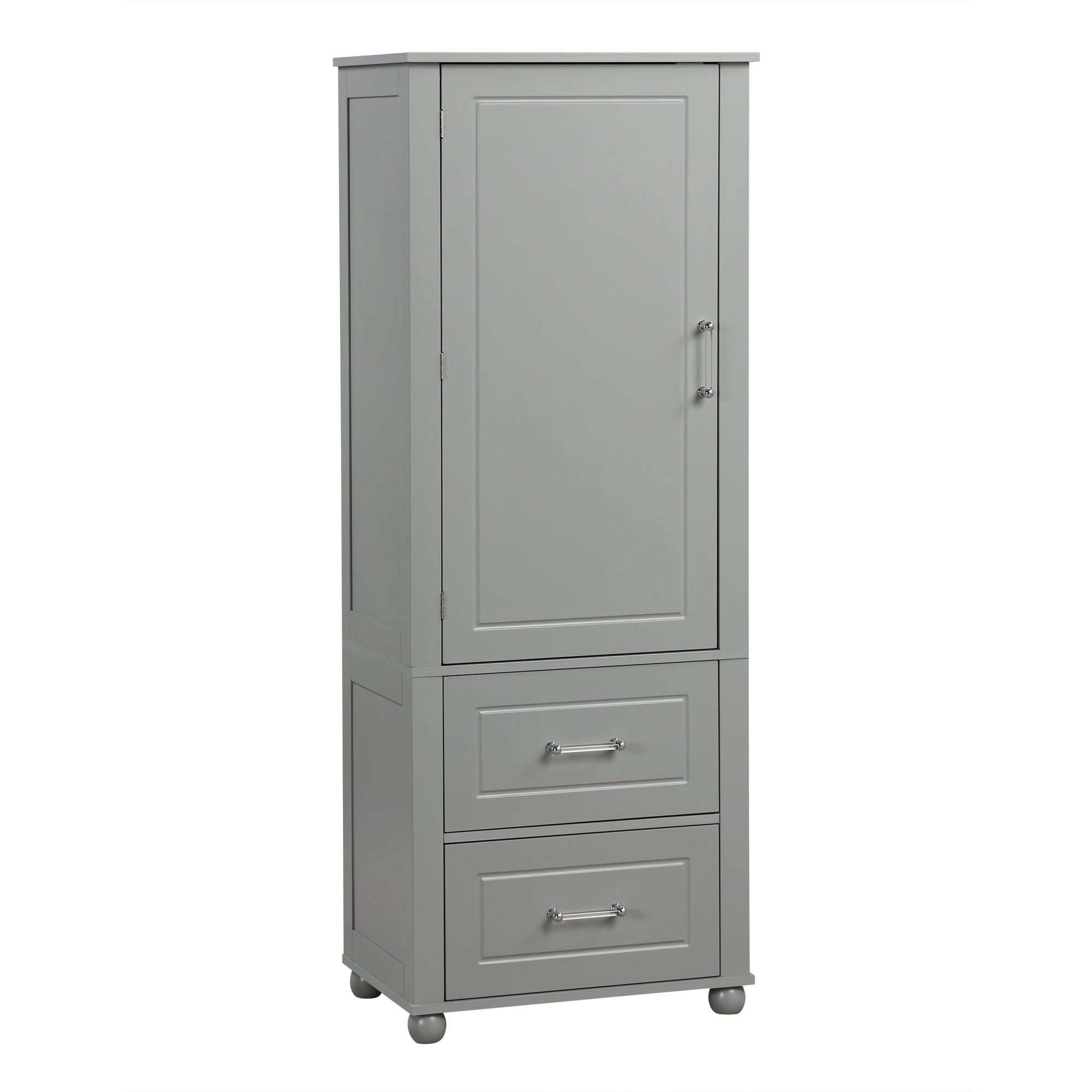 Tall Grey Bathroom Storage Cabinet with Adjustable Shelves Drawers