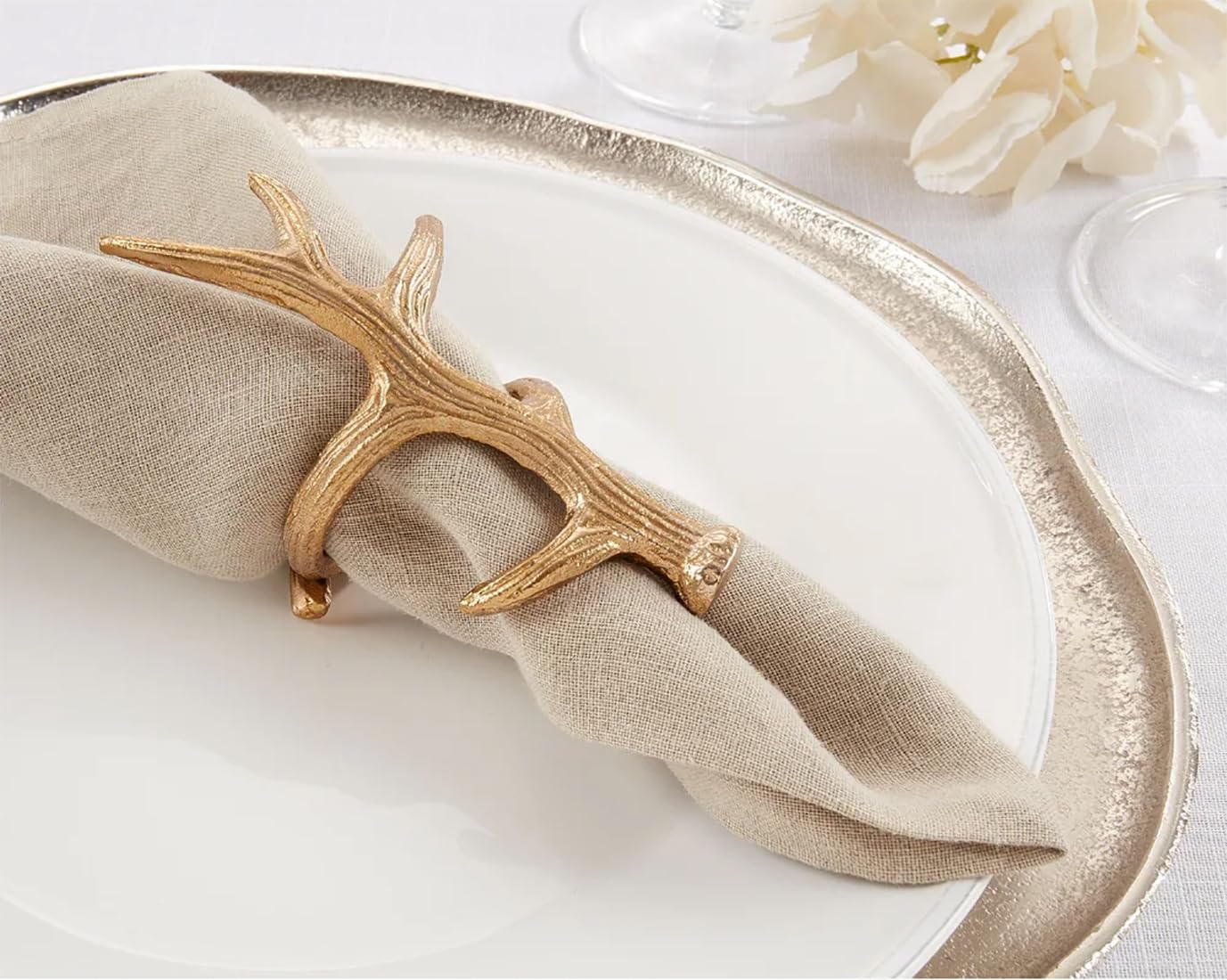 Rustic Antler Aluminum Napkin Rings Set of Four