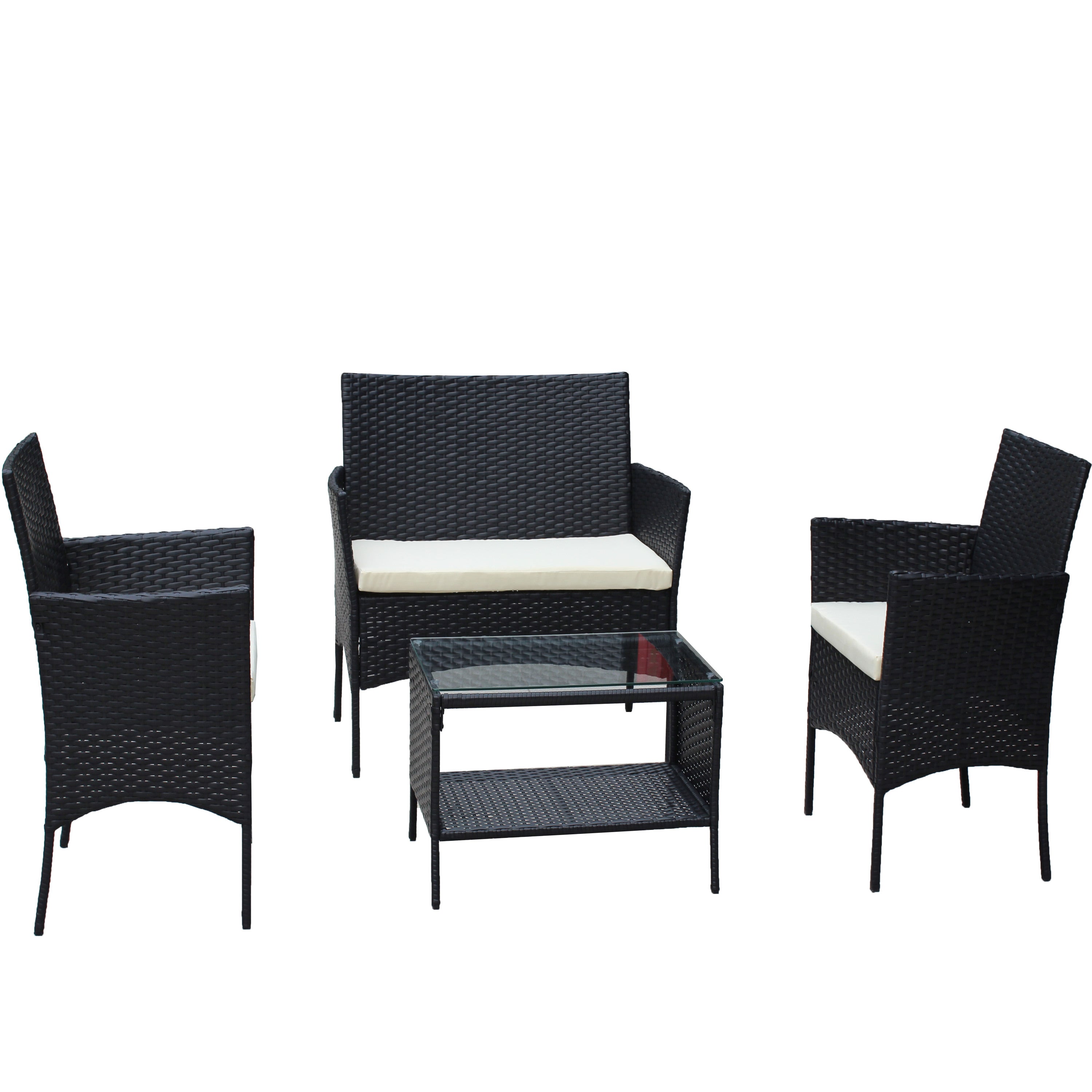 4-Piece Rattan Patio Furniture Set with Cushioned Wicker Sofa