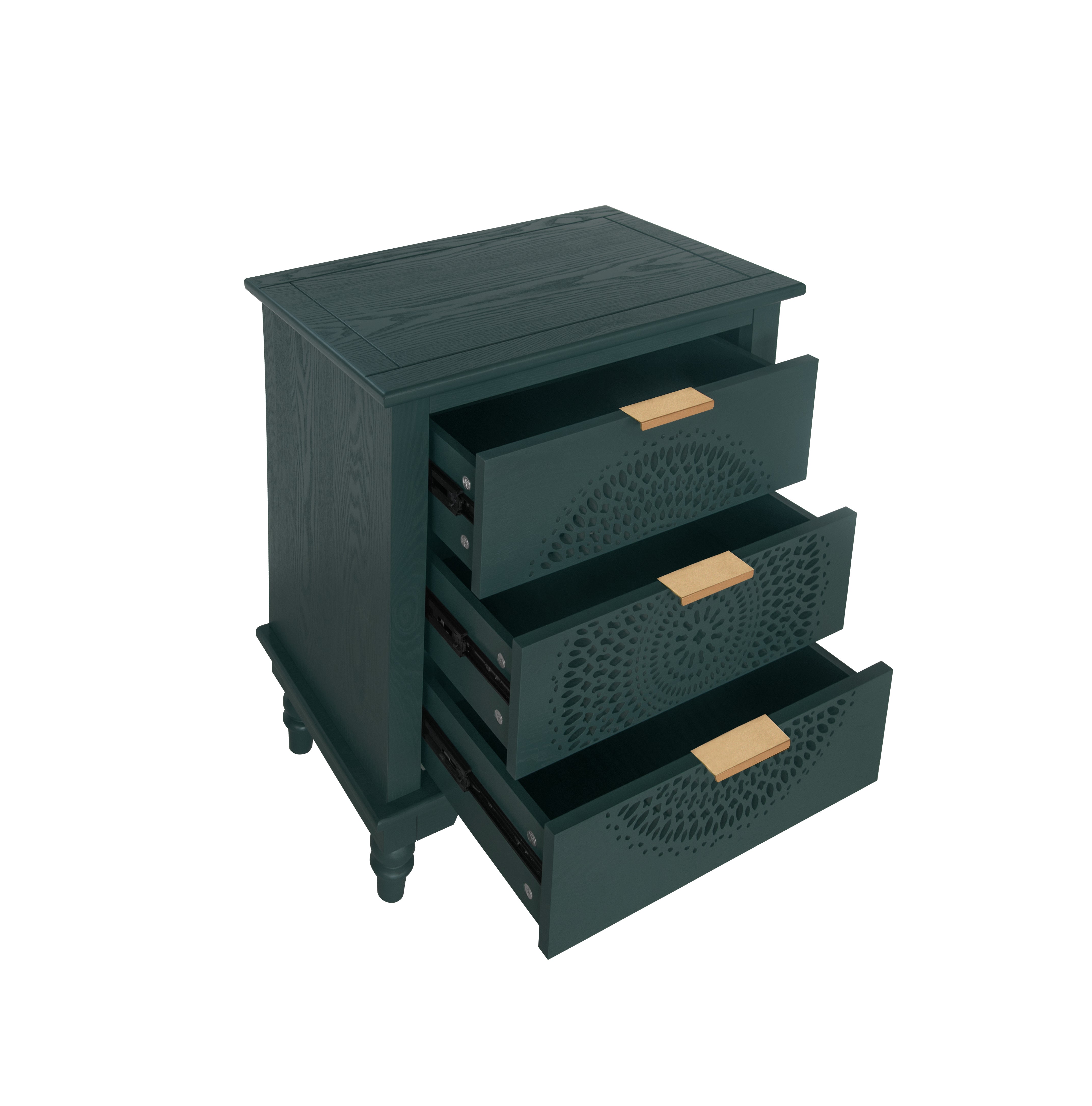 Hollow-Carved 3 Drawer Dresser with Metal Handles Storage