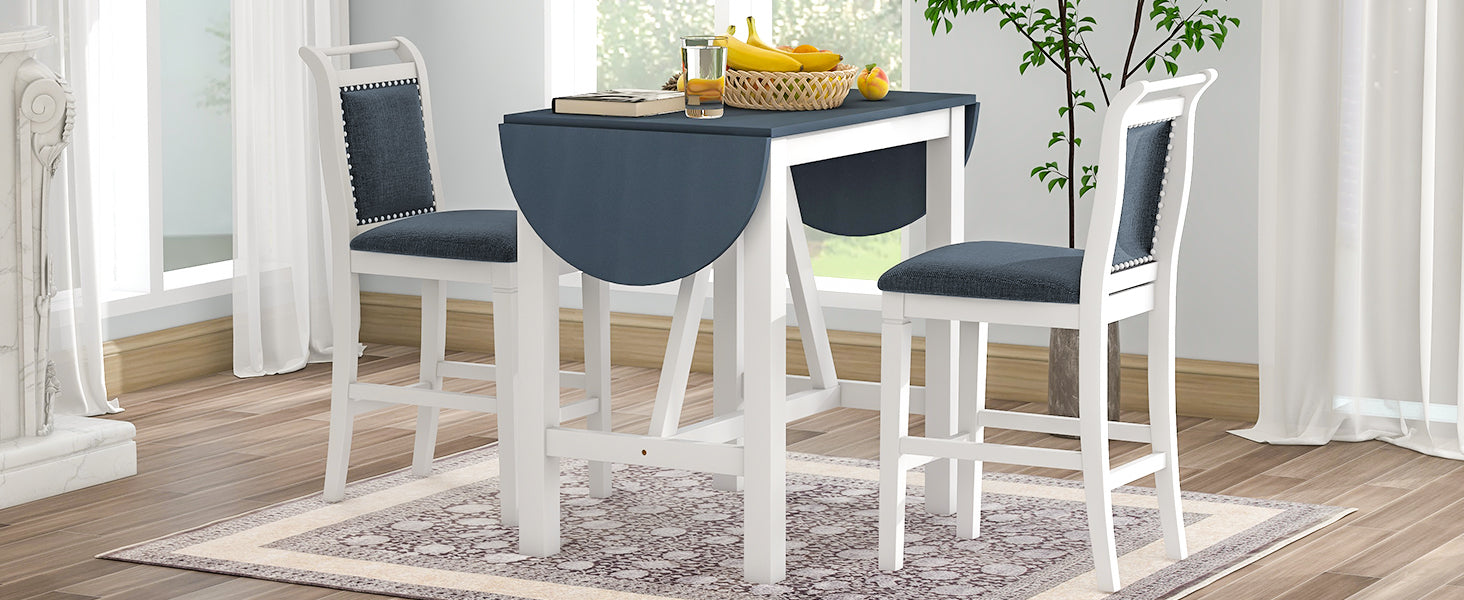 3-Piece Drop Leaf Dining Table Set White Gray