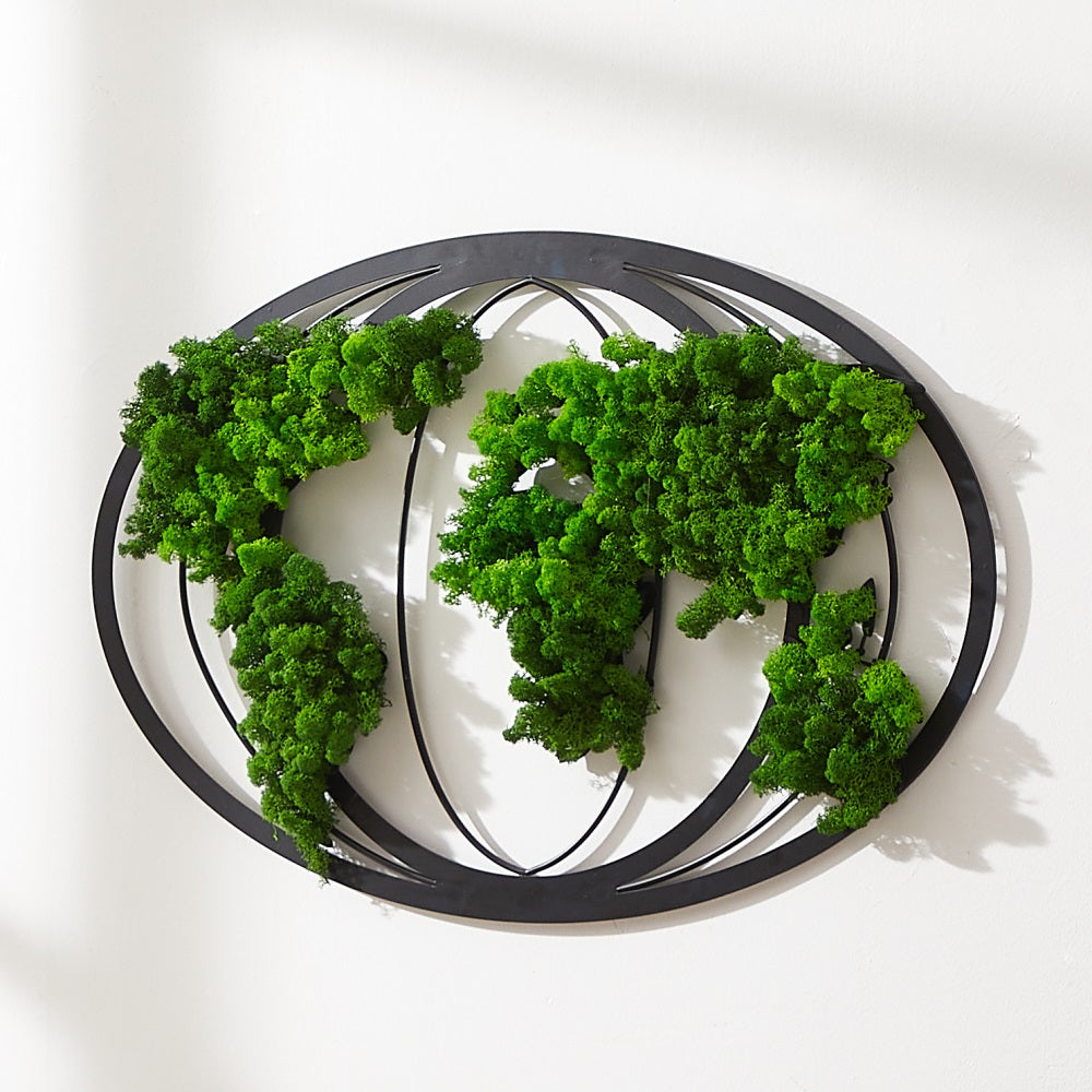 Moss World Map Metal Wall Decor Modern Artwork