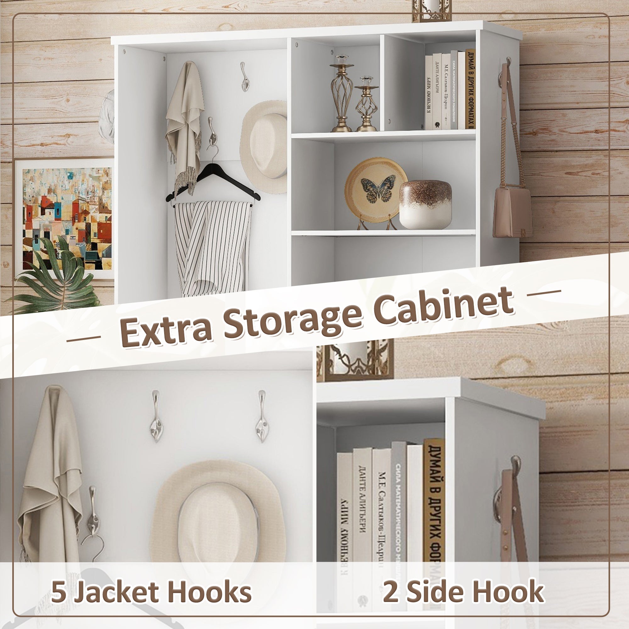 Modern Hall Tree with Storage Bench Shoe Cabinet White