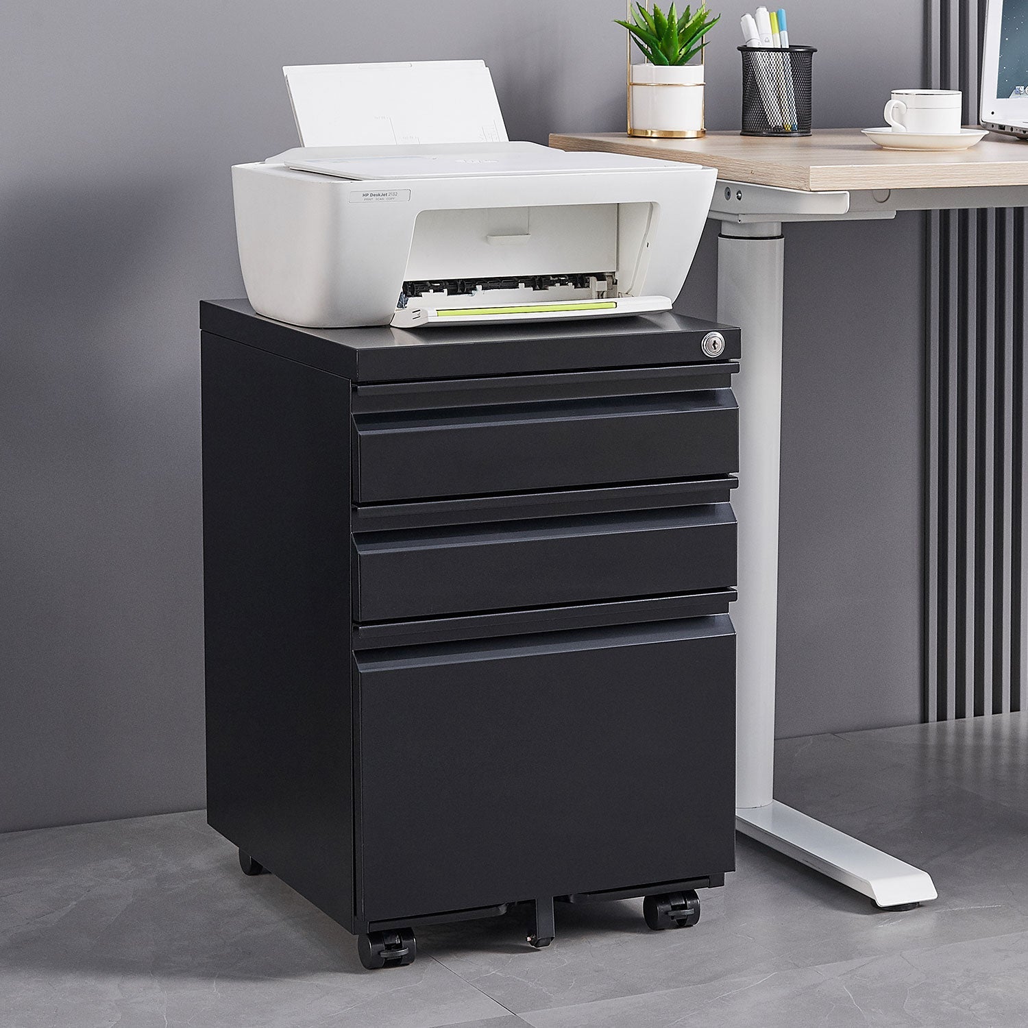 Three Drawer Mobile Metal Filing Cabinet with Lock Wheels