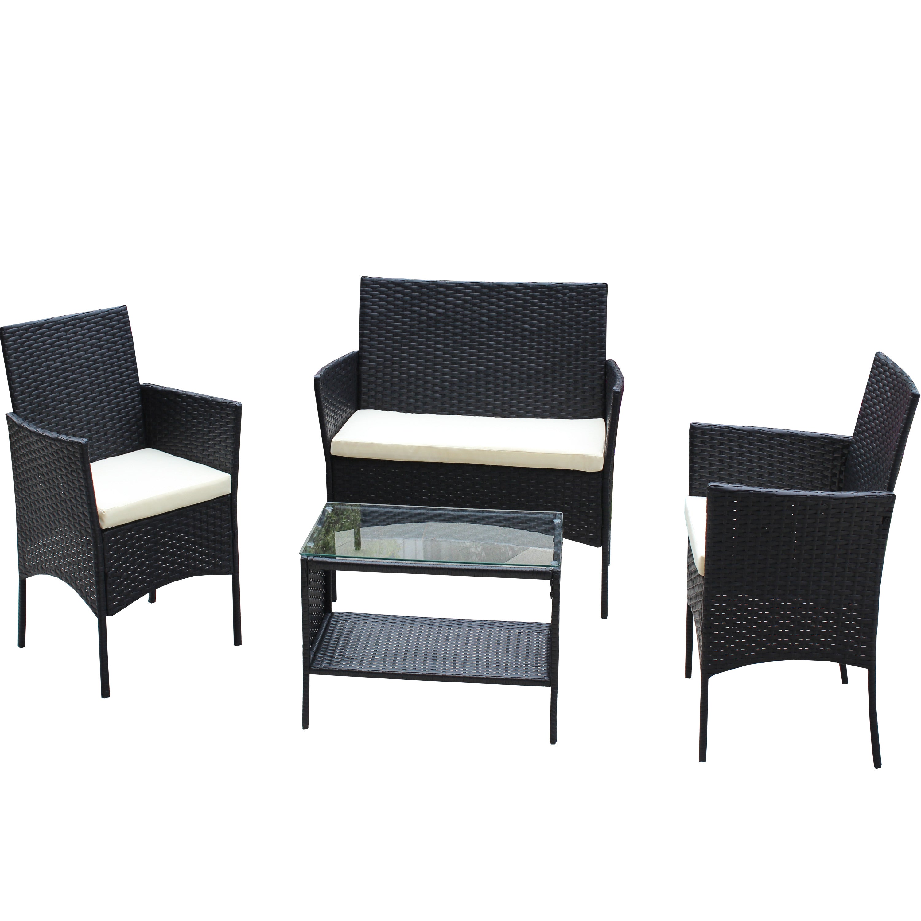4-Piece Rattan Patio Furniture Set with Cushioned Wicker Sofa