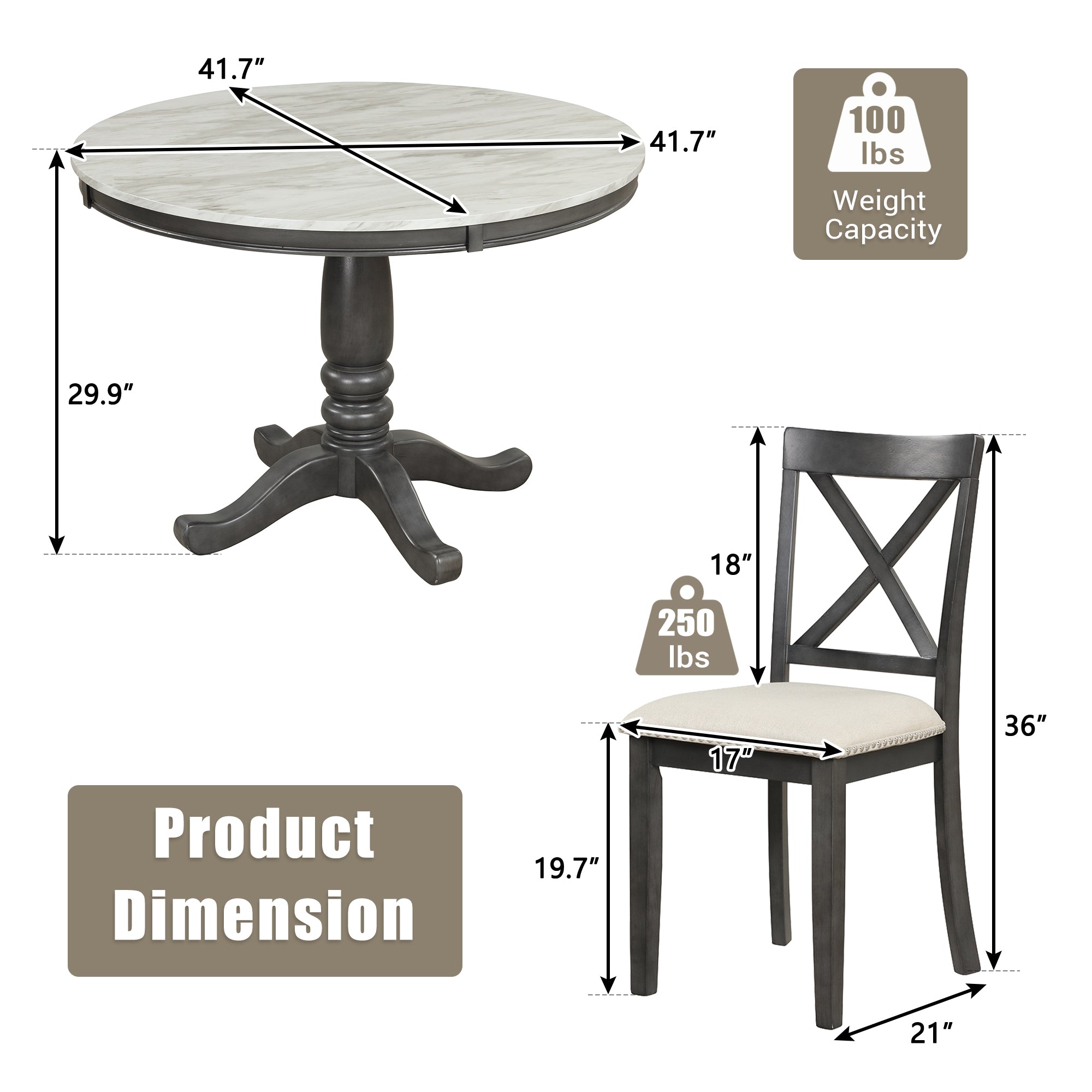 5-Piece Solid Wood Dining Table Chair Set
