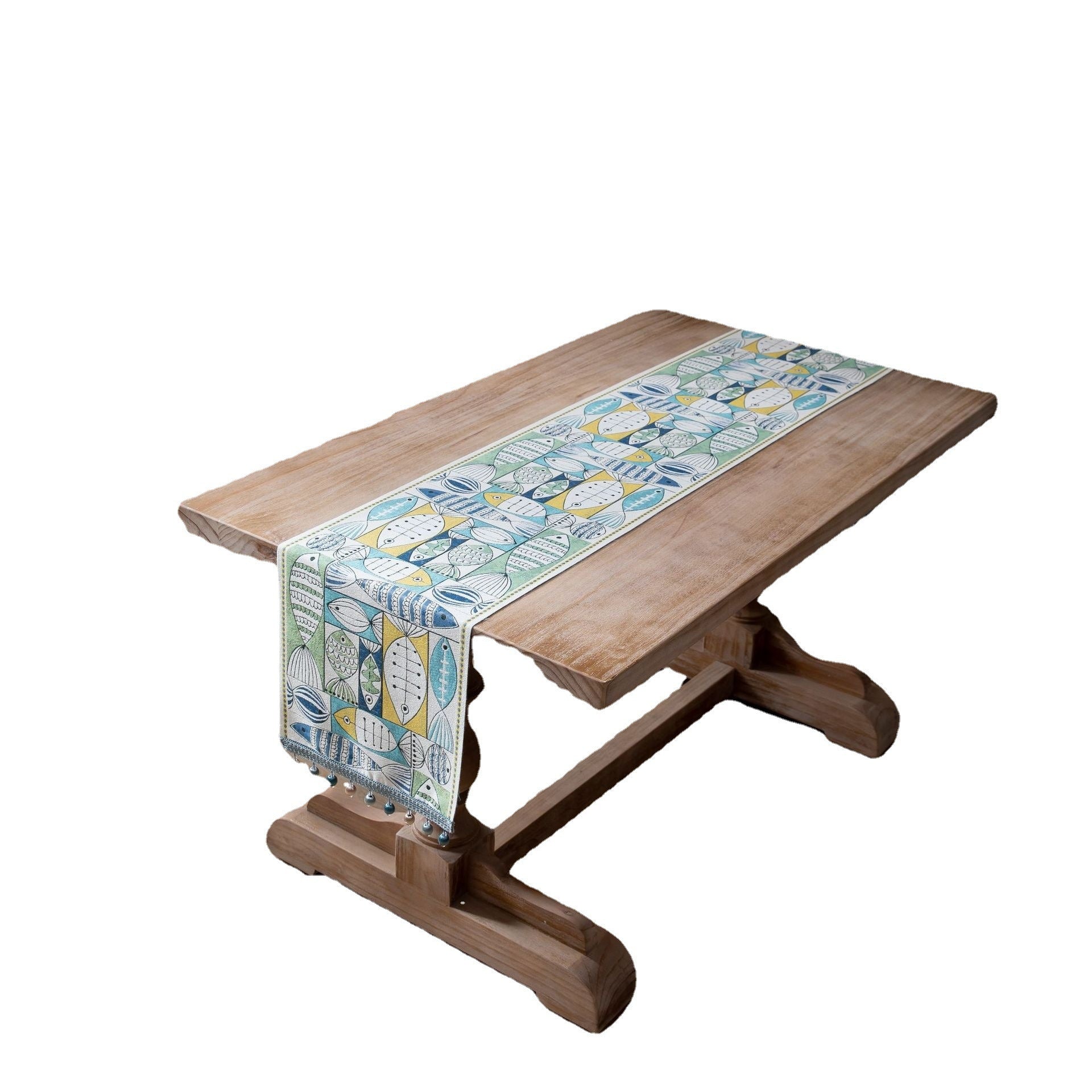 Jacquard Fish Pattern Table Flag Green Holiday Decor