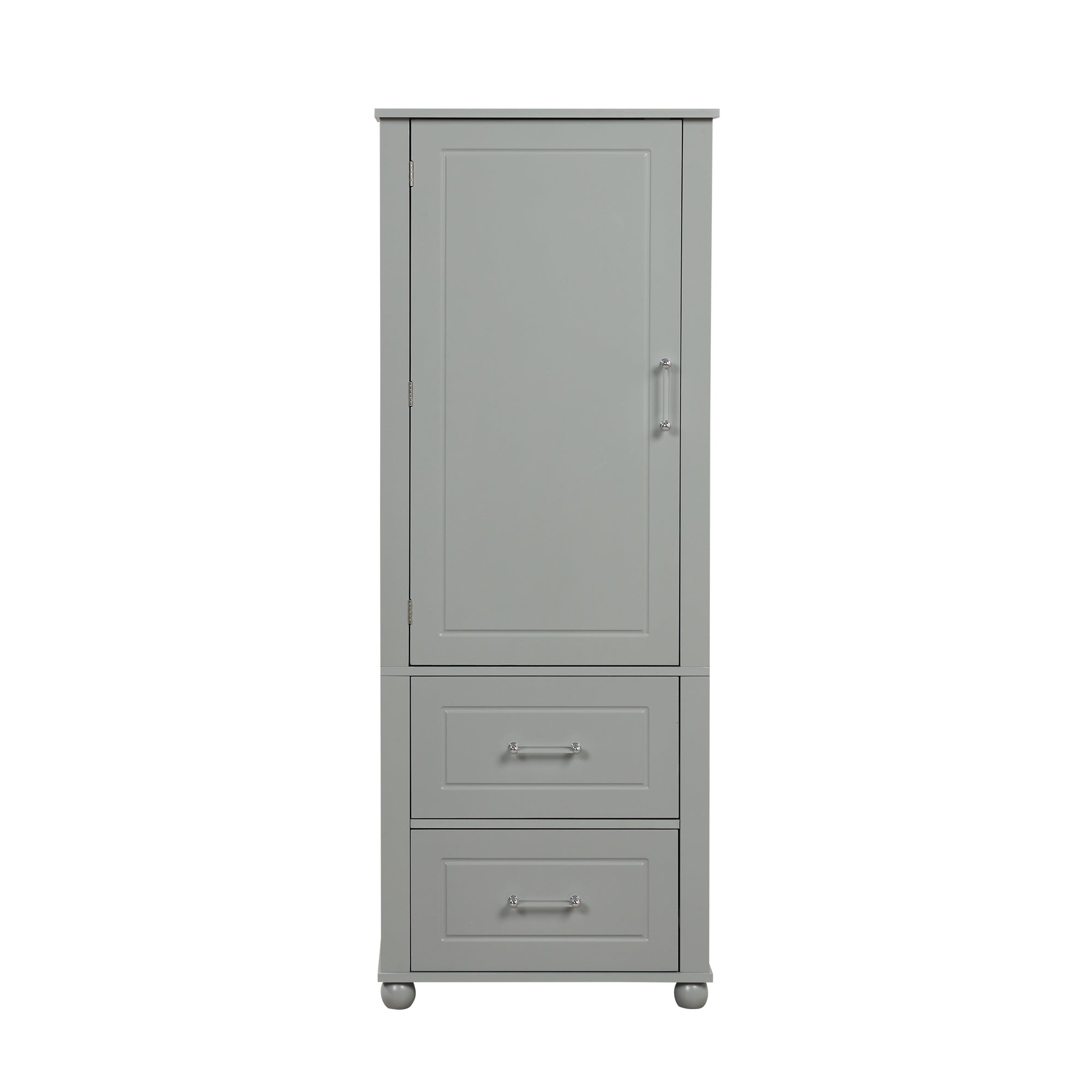 Tall Grey Bathroom Storage Cabinet with Adjustable Shelves Drawers