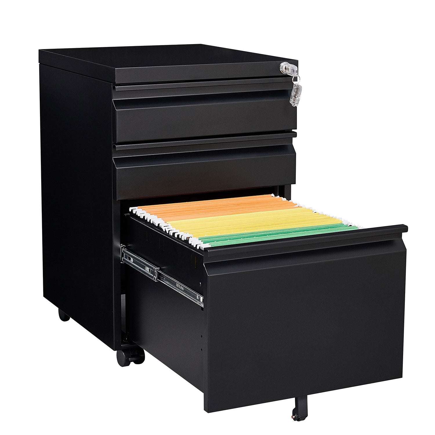 Three Drawer Mobile Metal Filing Cabinet with Lock Wheels