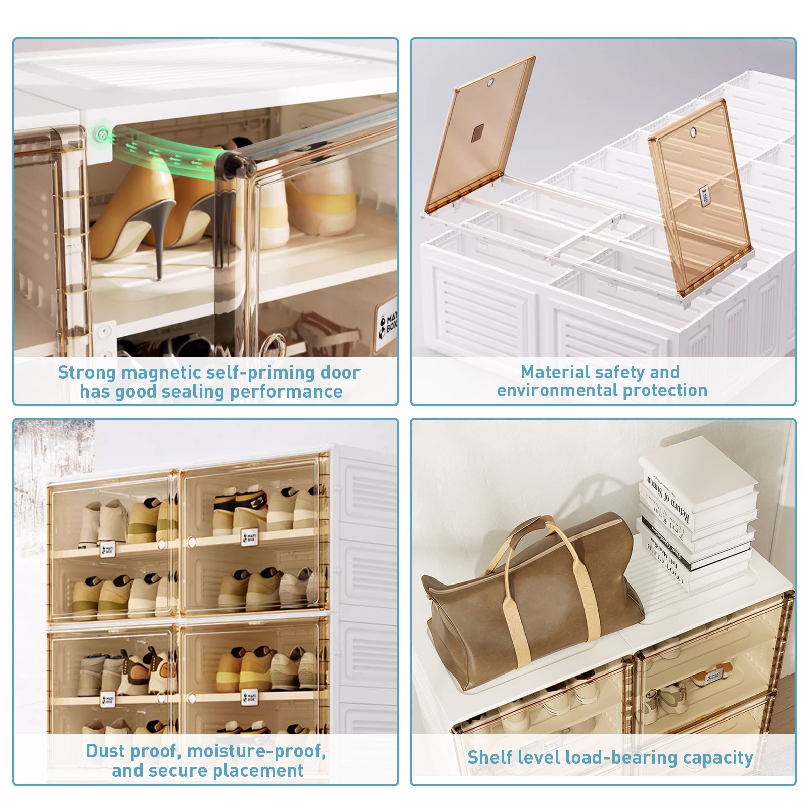 Portable Stackable Shoe Cabinet with Doors Storage Shelves Organizer