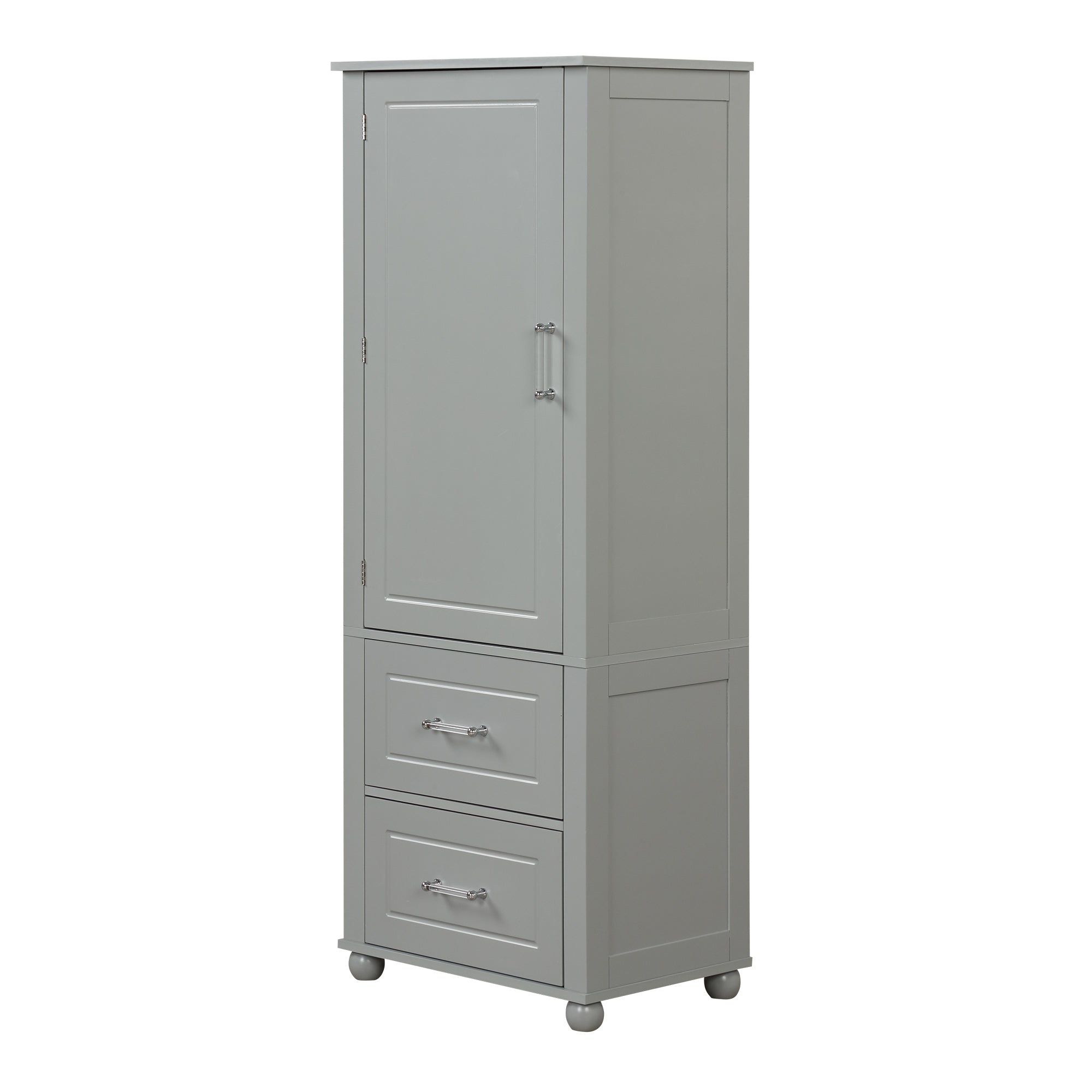 Tall Grey Bathroom Storage Cabinet with Adjustable Shelves Drawers
