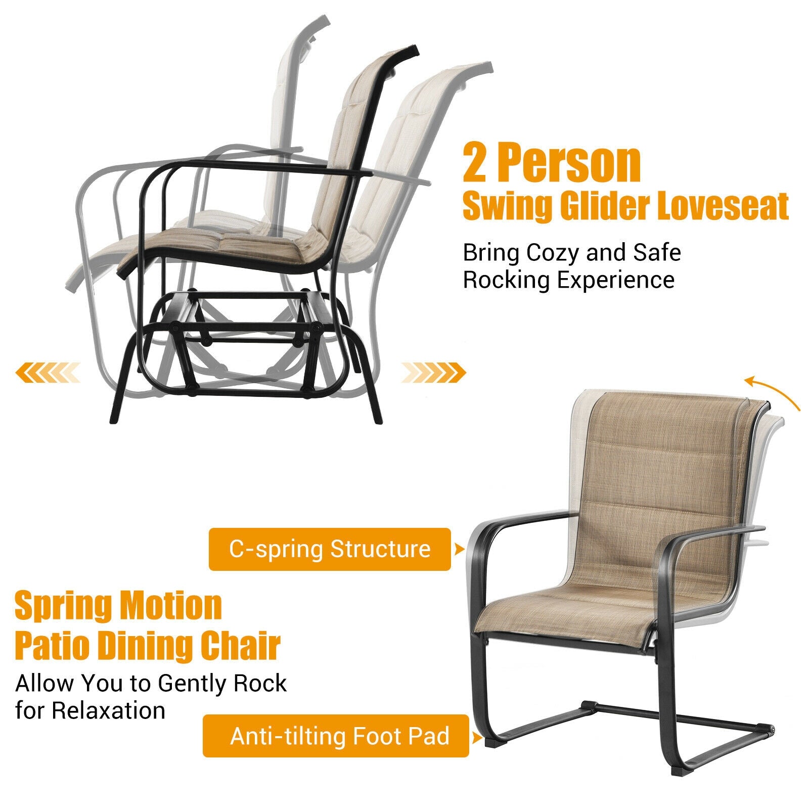 4-Piece Outdoor Patio Furniture Set with Glider Loveseat