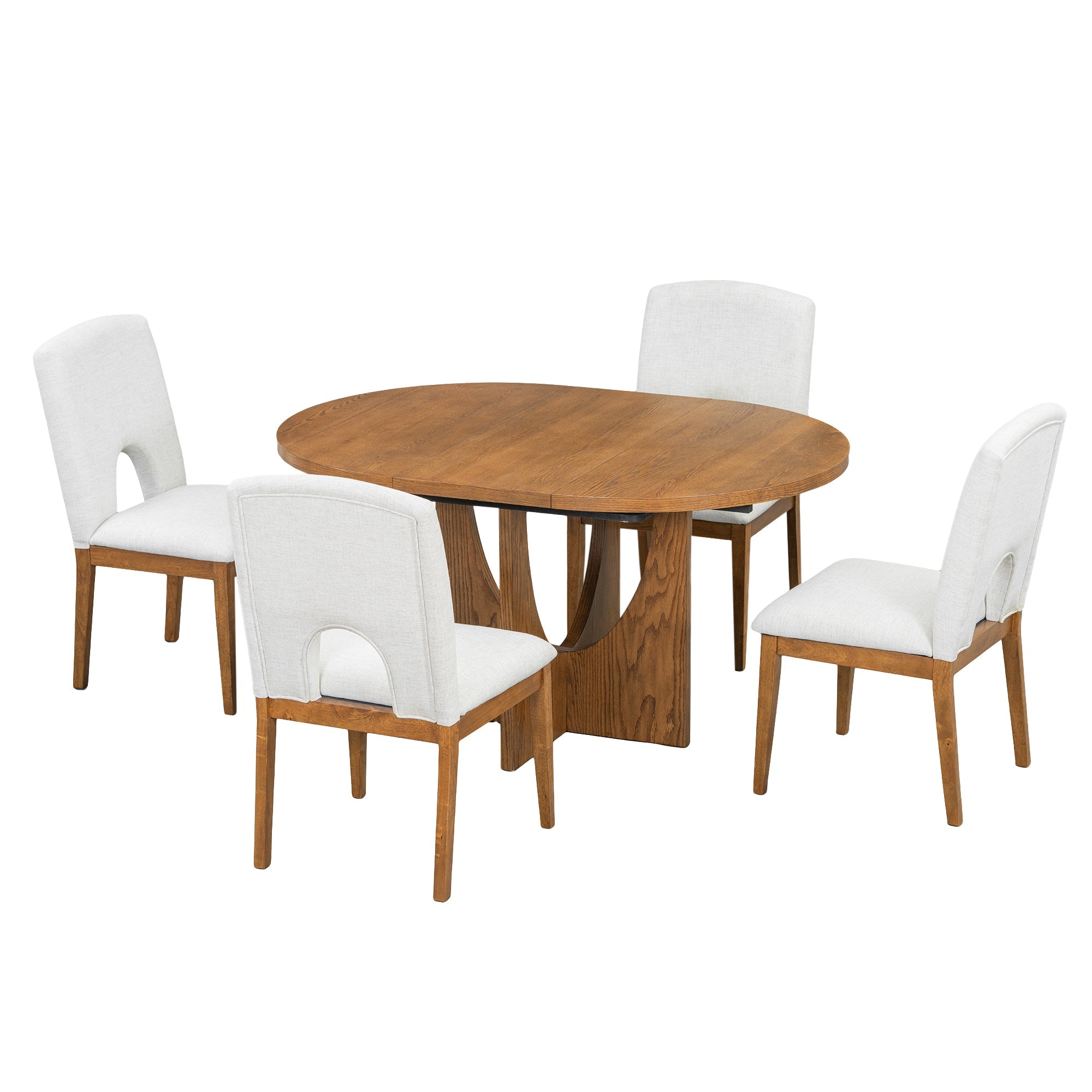 Modern 5-Piece Extendable Round Dining Table Set with 16.2inch Removable Leaf
