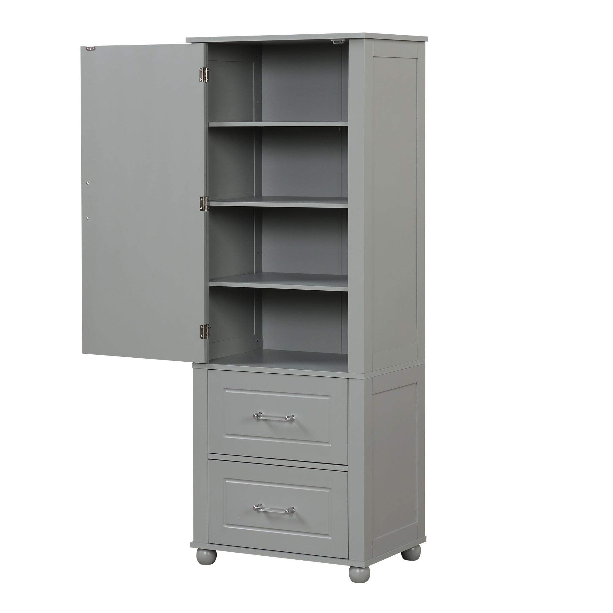 Tall Grey Bathroom Storage Cabinet with Adjustable Shelves Drawers