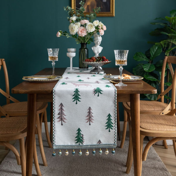 Jacquard Fish Pattern Table Flag Green Holiday Decor