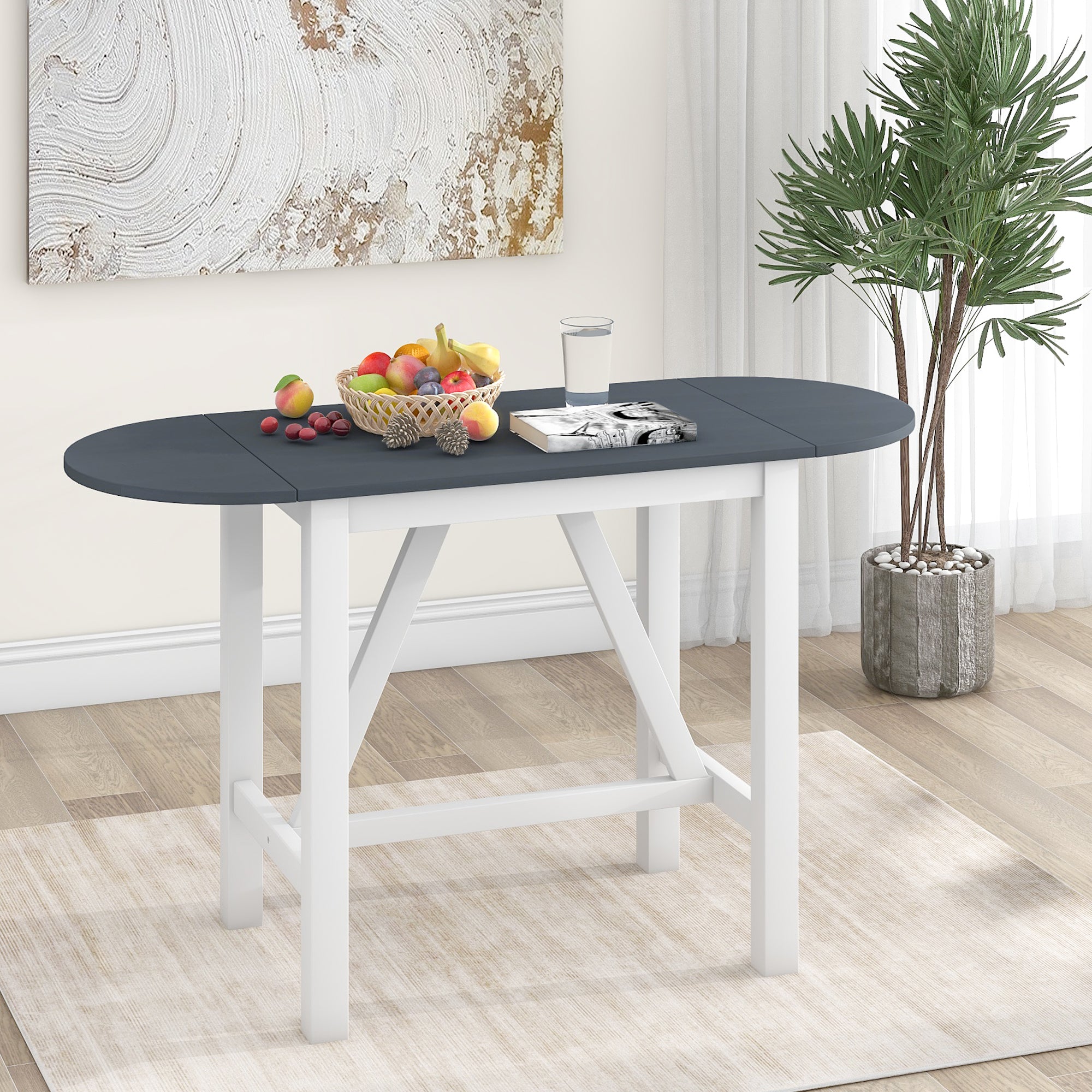 3-Piece Drop Leaf Dining Table Set White Gray
