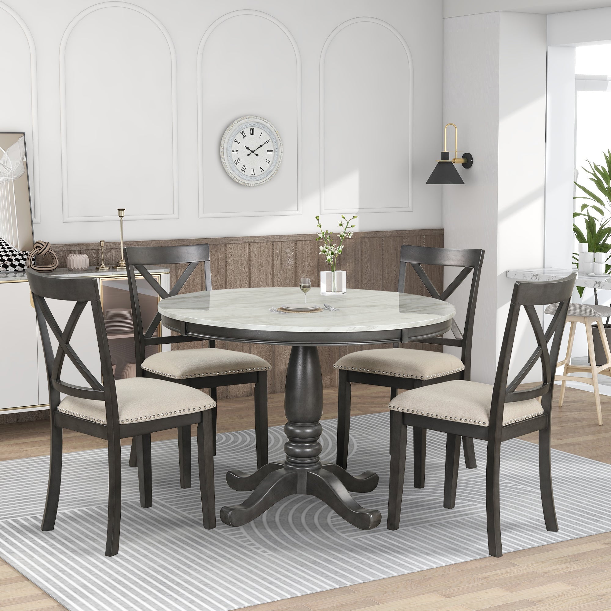 5-Piece Solid Wood Dining Table Chair Set