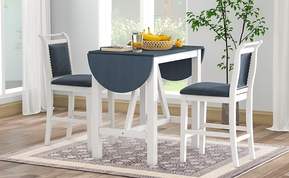 3-Piece Drop Leaf Dining Table Set White Gray
