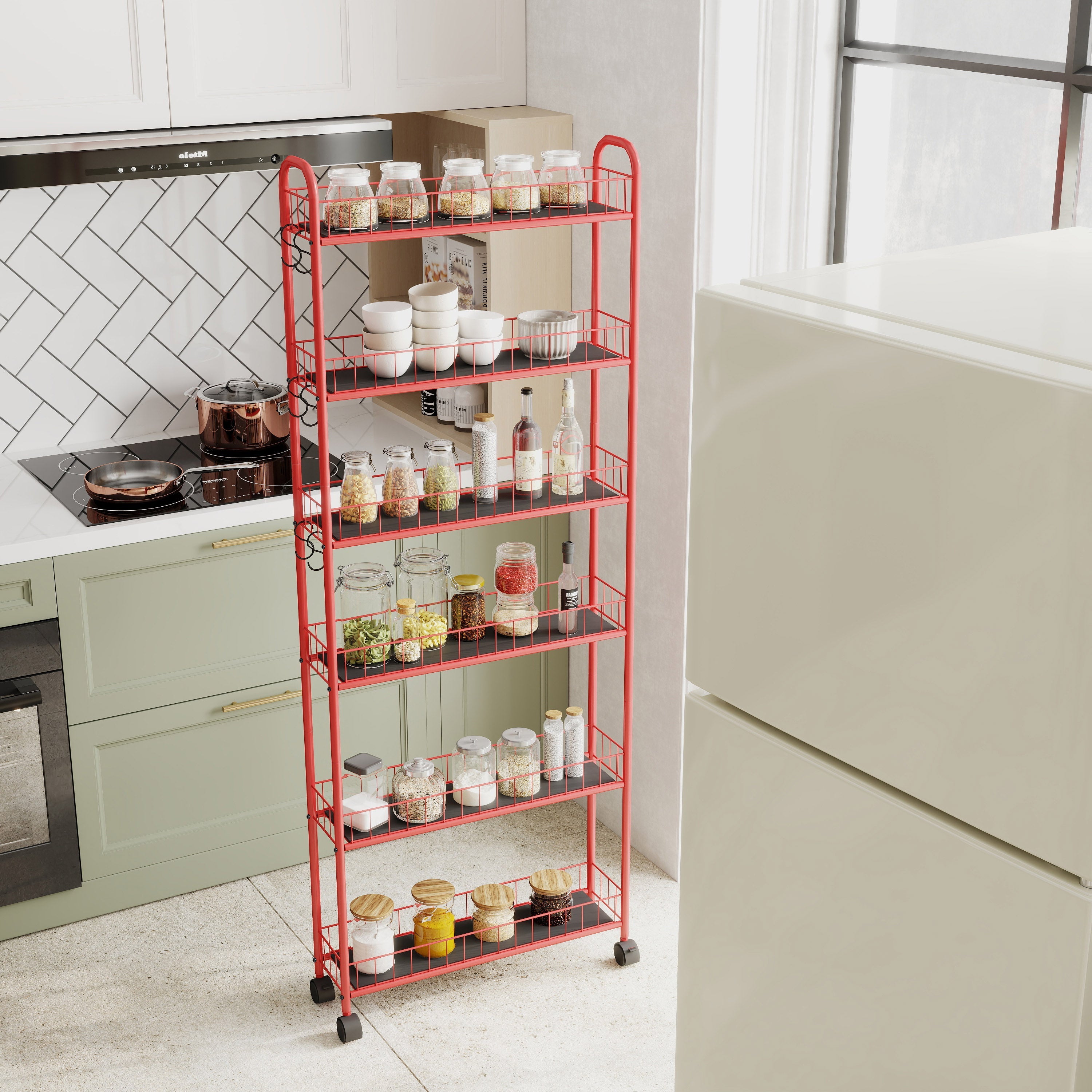 Red 6-Tier Rolling Storage Cart with Slim Design Wheels