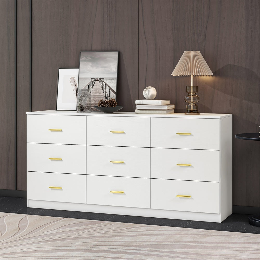 Modern White 9-Drawer Dresser with Spacious Bedroom Storage