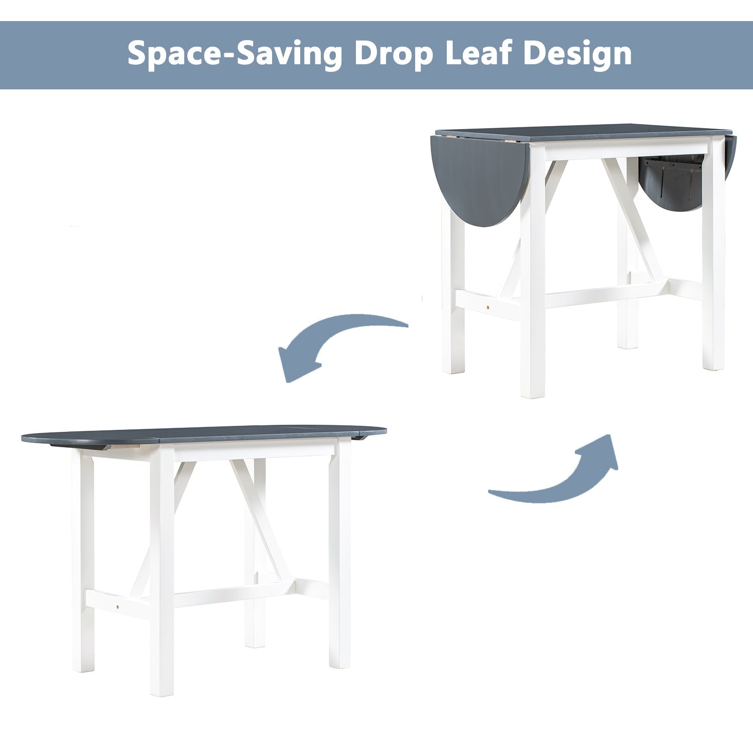 3-Piece Drop Leaf Dining Table Set White Gray