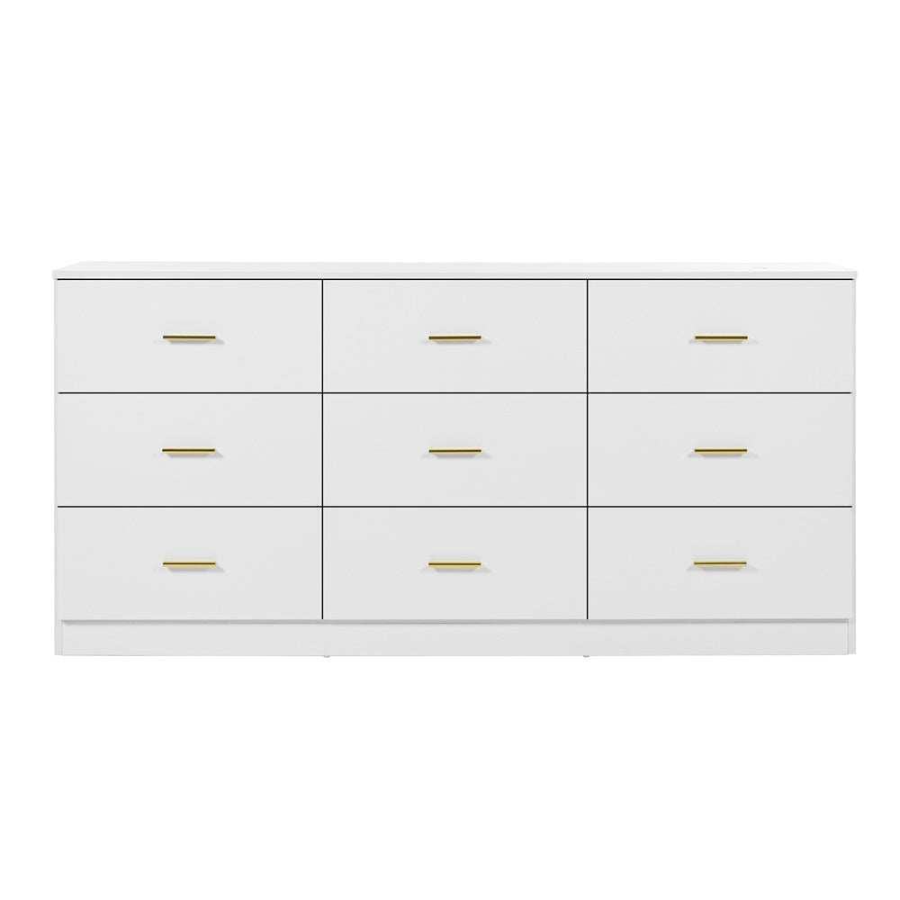 Modern White 9-Drawer Dresser with Spacious Bedroom Storage