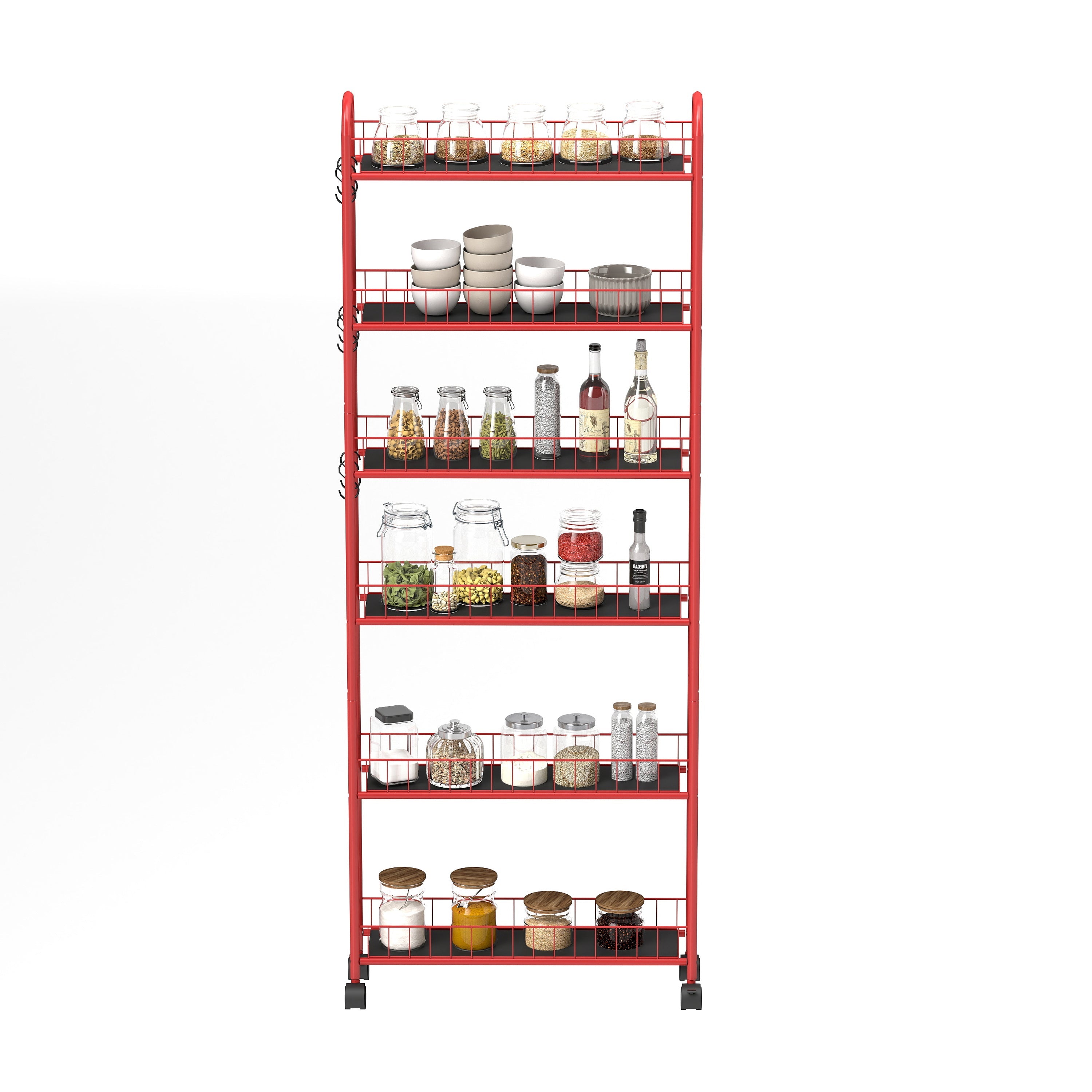 Red 6-Tier Rolling Storage Cart with Slim Design Wheels