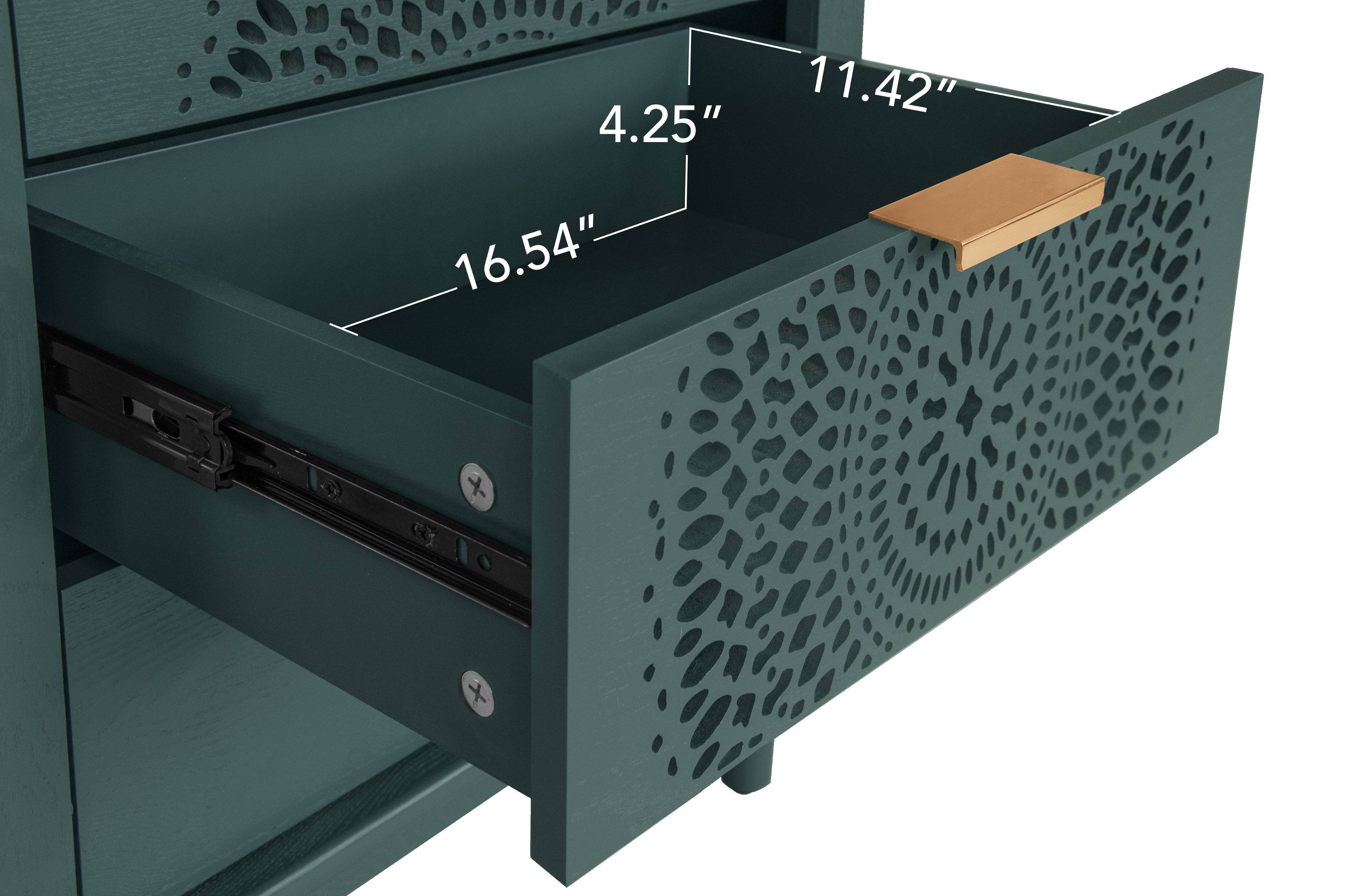 Hollow-Carved 3 Drawer Dresser with Metal Handles Storage