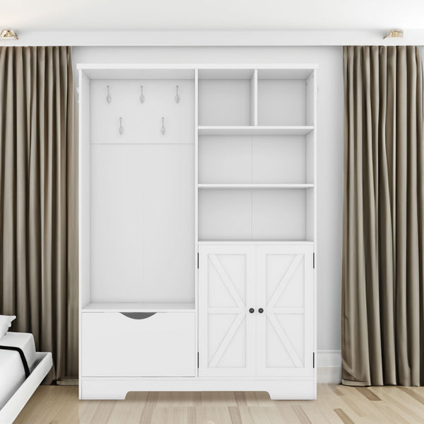 Modern Hall Tree with Storage Bench Shoe Cabinet White