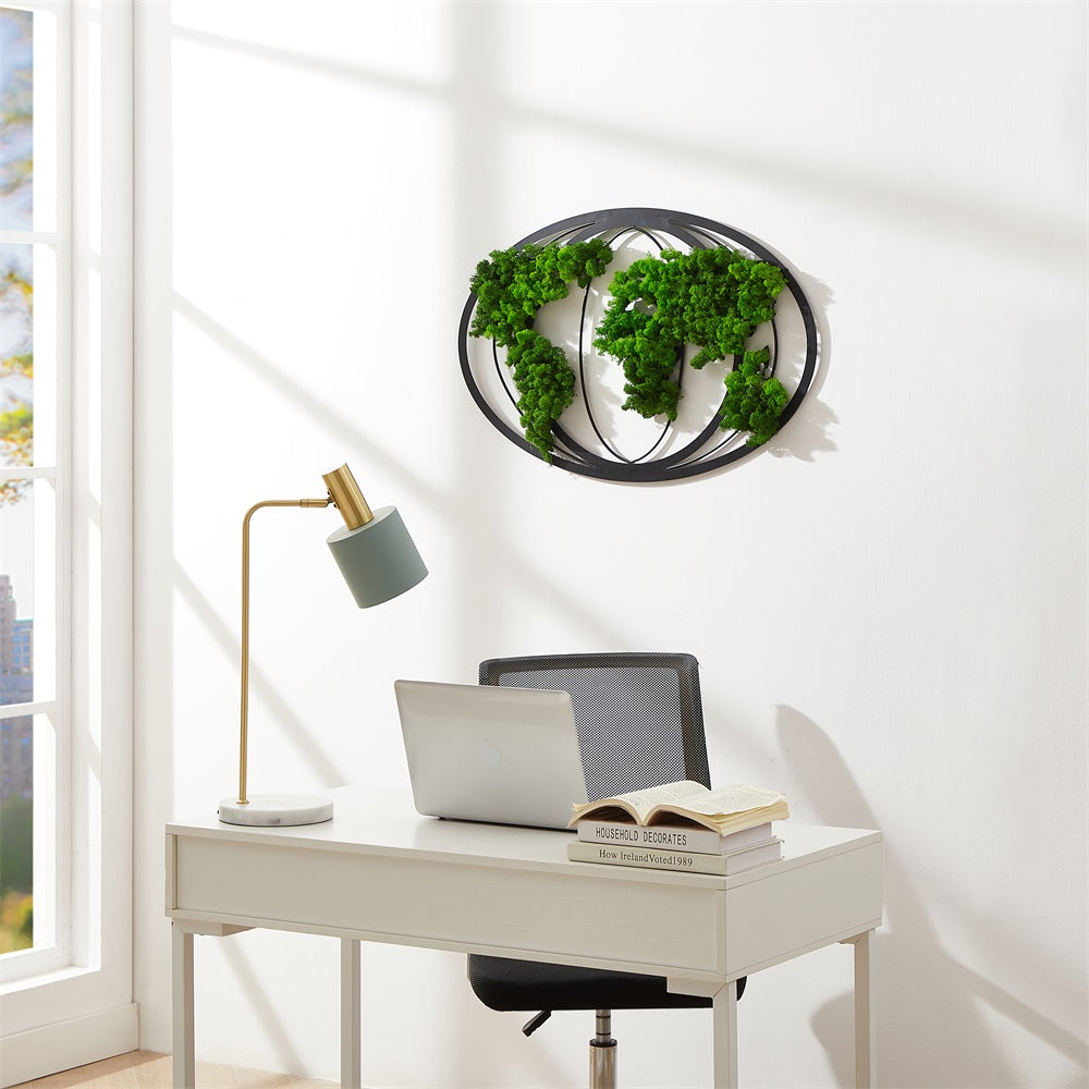 Moss World Map Metal Wall Decor Modern Artwork