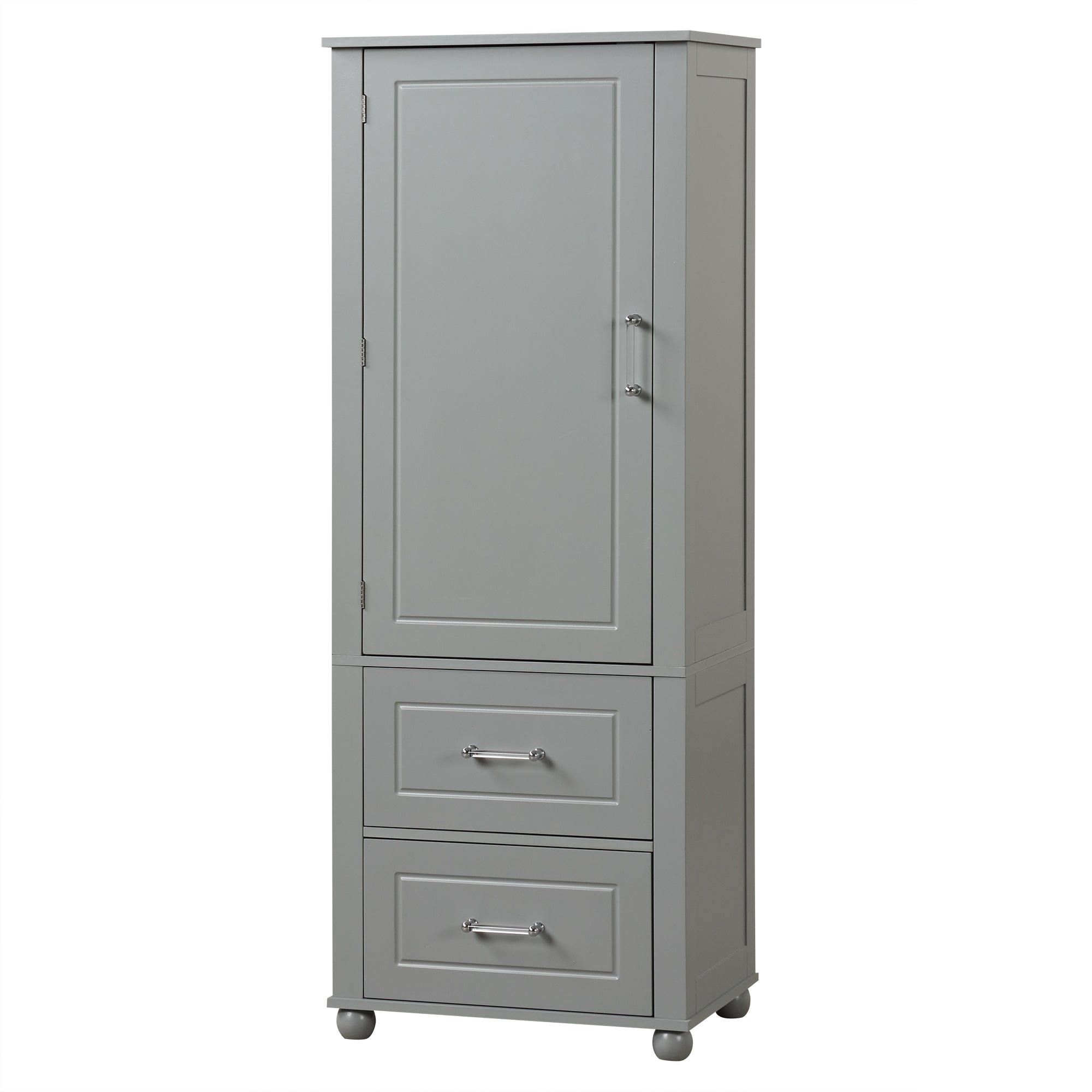 Tall Grey Bathroom Storage Cabinet with Adjustable Shelves Drawers