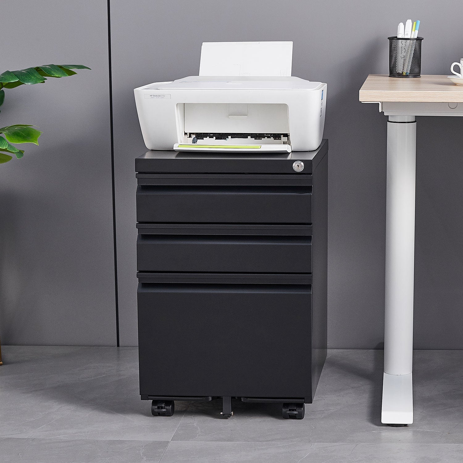Three Drawer Mobile Metal Filing Cabinet with Lock Wheels