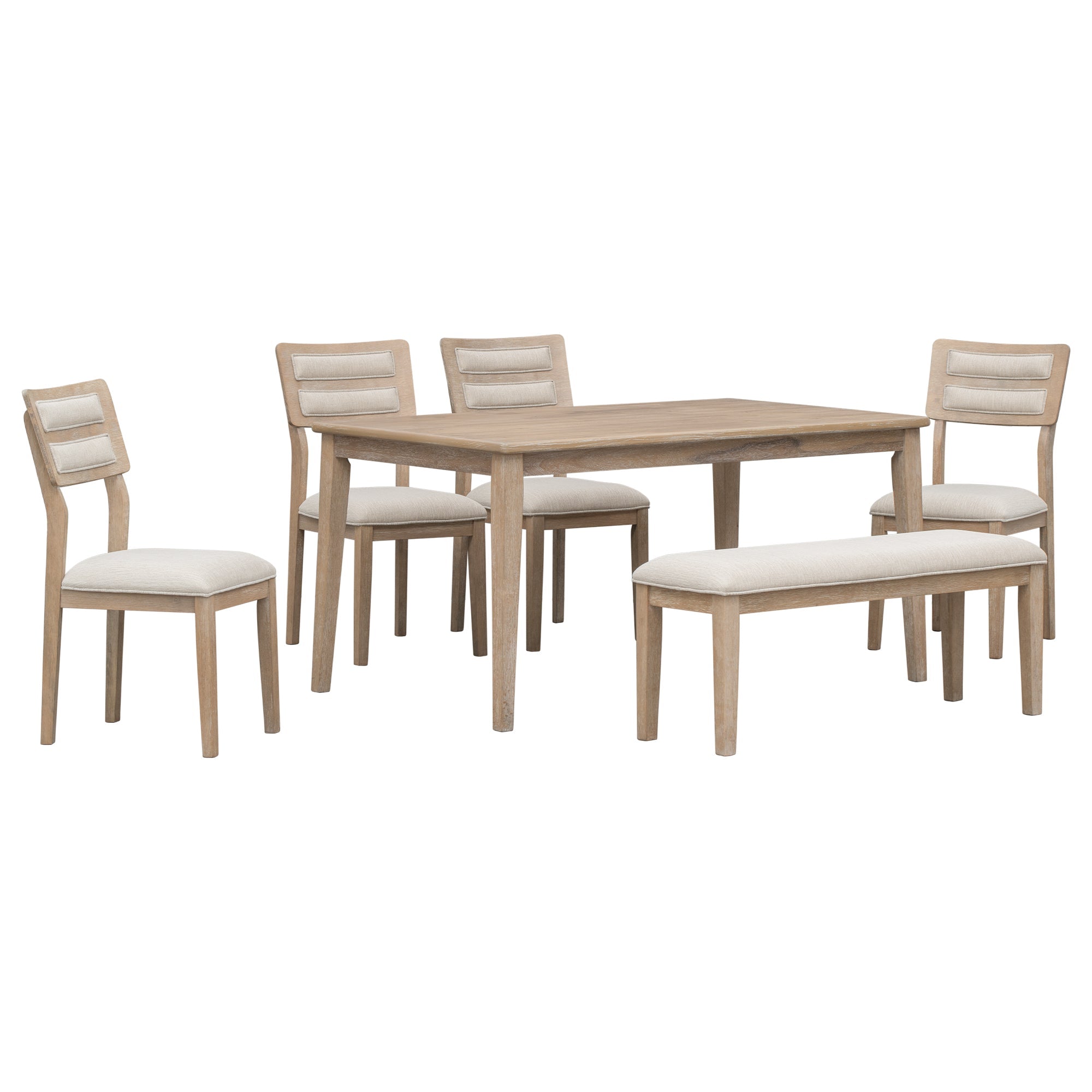 6-Piece Traditional Dining Set Table Chairs Bench