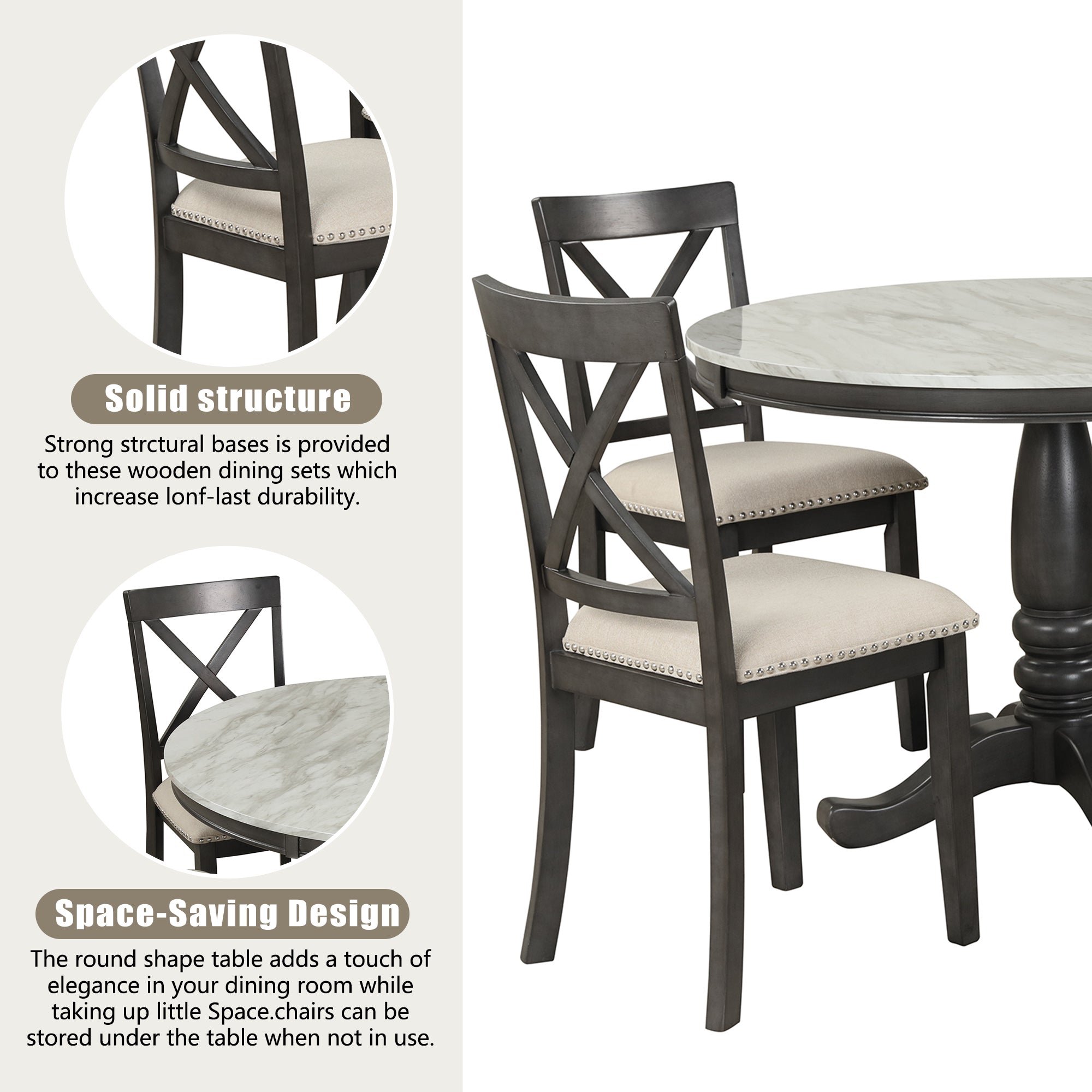 5-Piece Solid Wood Dining Table Chair Set