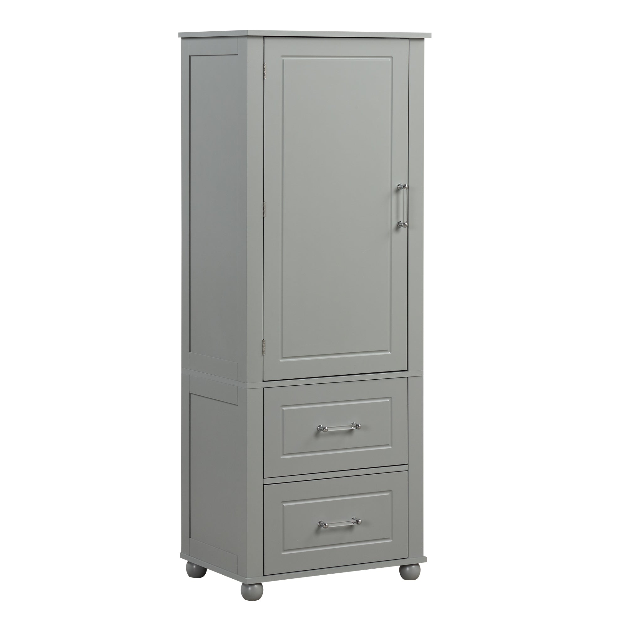 Tall Grey Bathroom Storage Cabinet with Adjustable Shelves Drawers