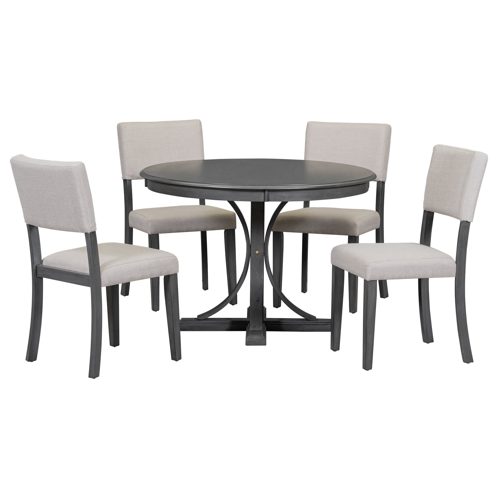 5-Piece Retro Round Dining Table Set Dark Gray