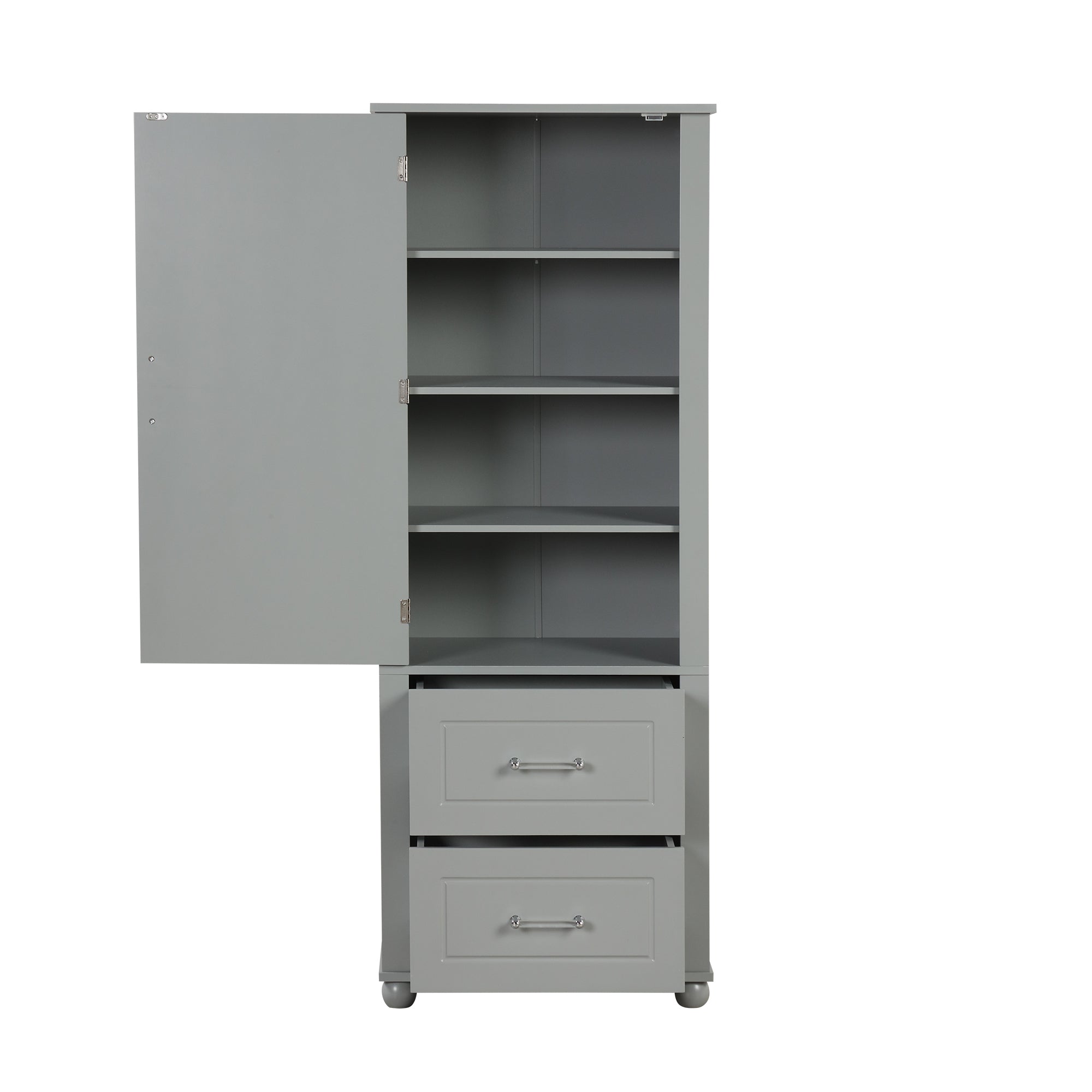 Tall Grey Bathroom Storage Cabinet with Adjustable Shelves Drawers
