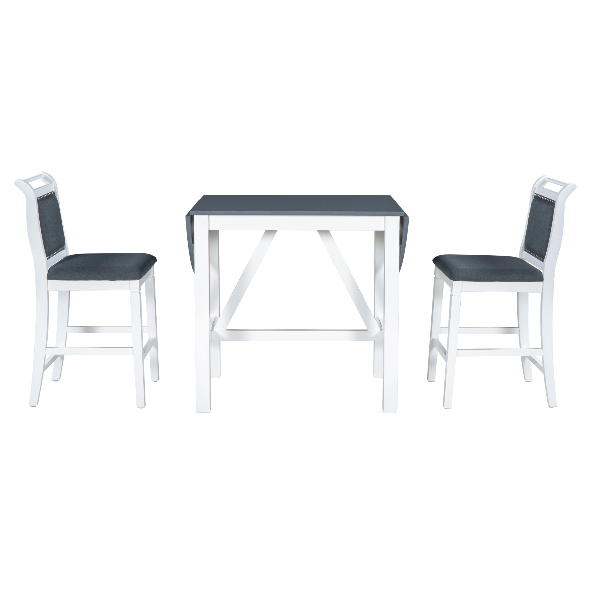 3-Piece Drop Leaf Dining Table Set White Gray