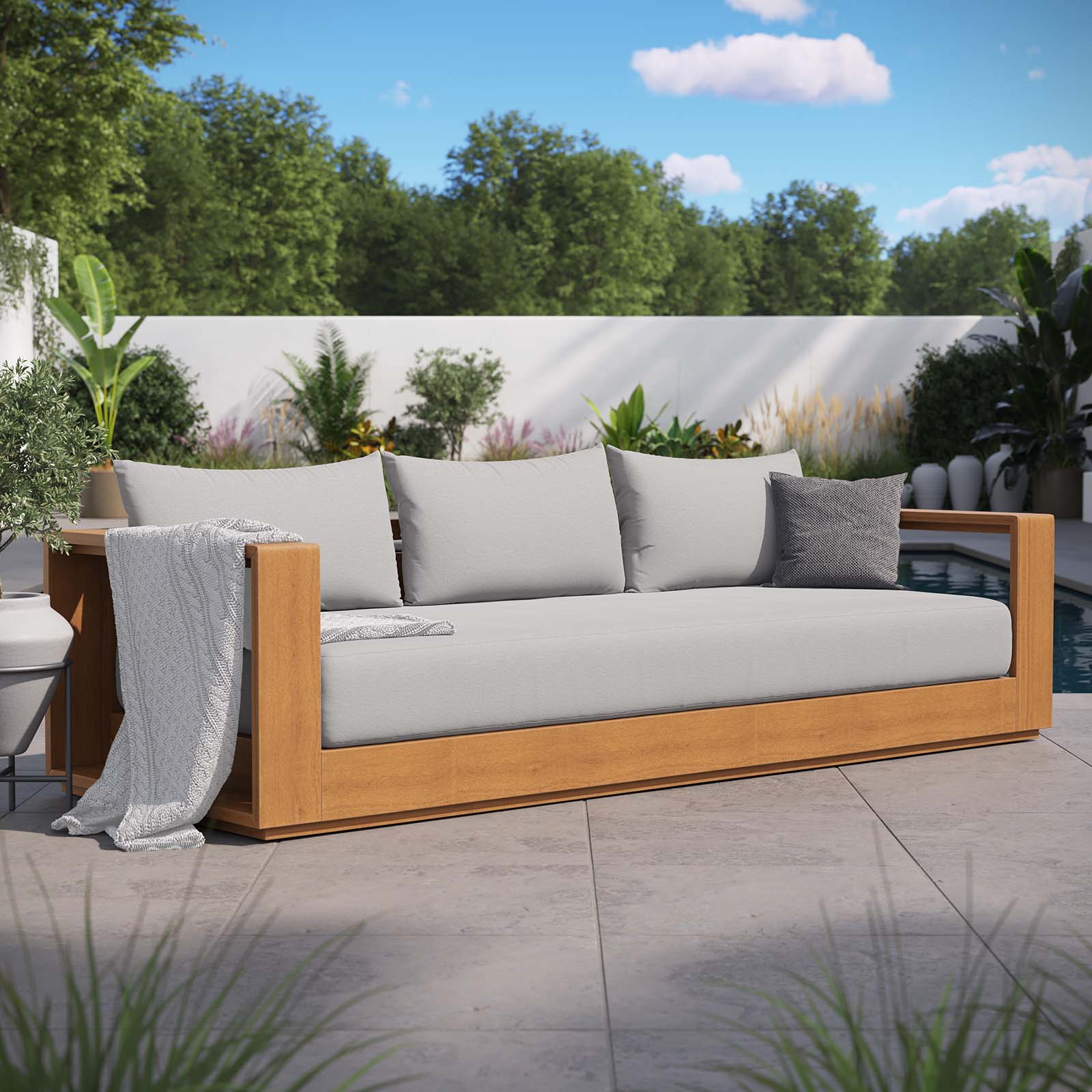 Outdoor Acacia Wood Patio Sofa by Modway