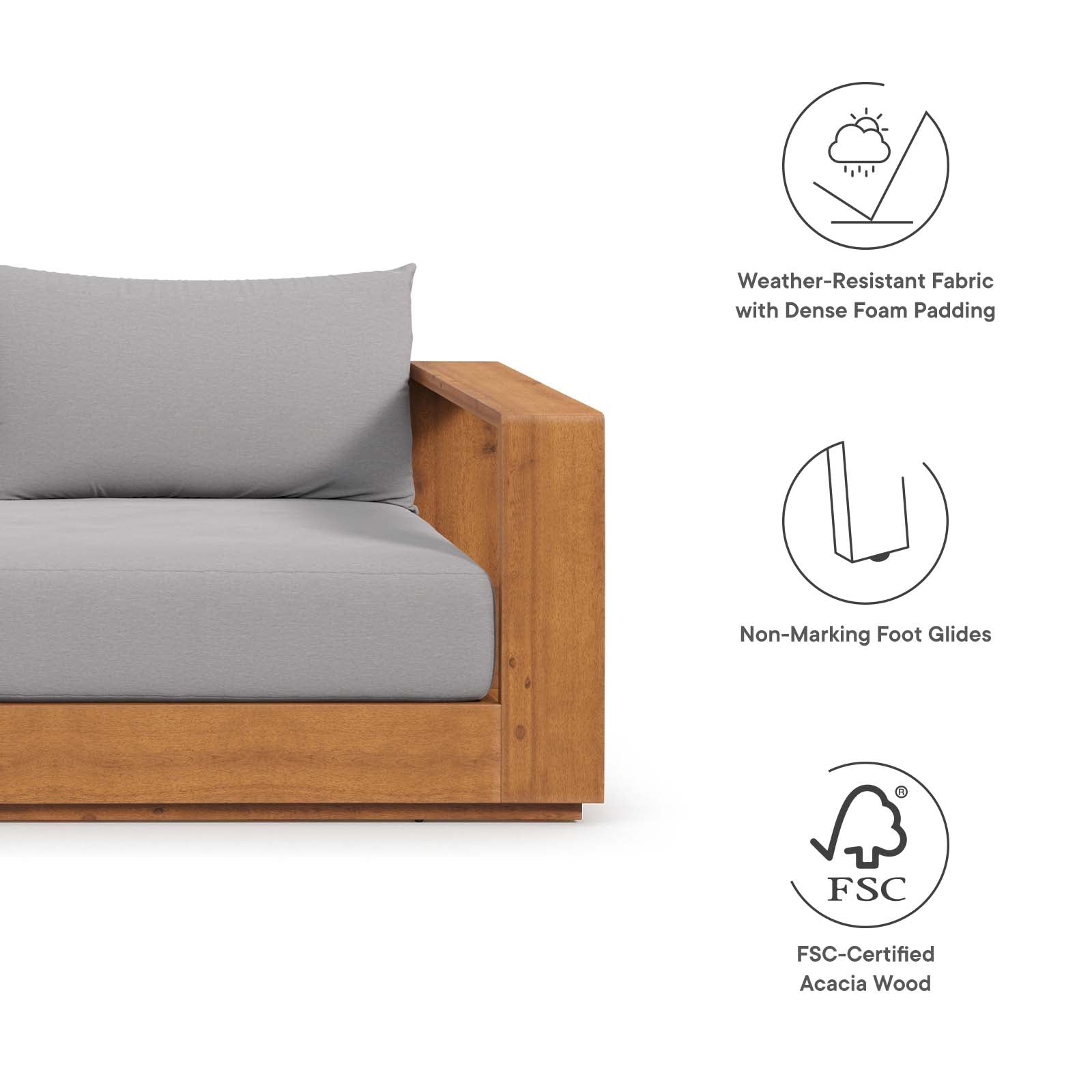 Outdoor Acacia Wood Patio Sofa by Modway