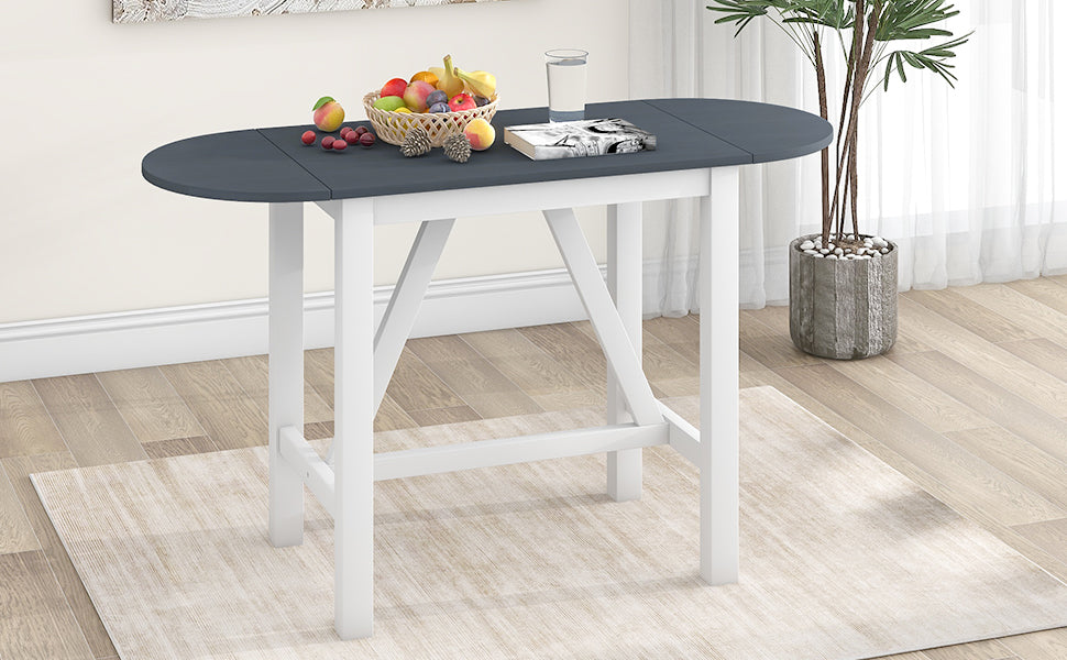 3-Piece Drop Leaf Dining Table Set White Gray